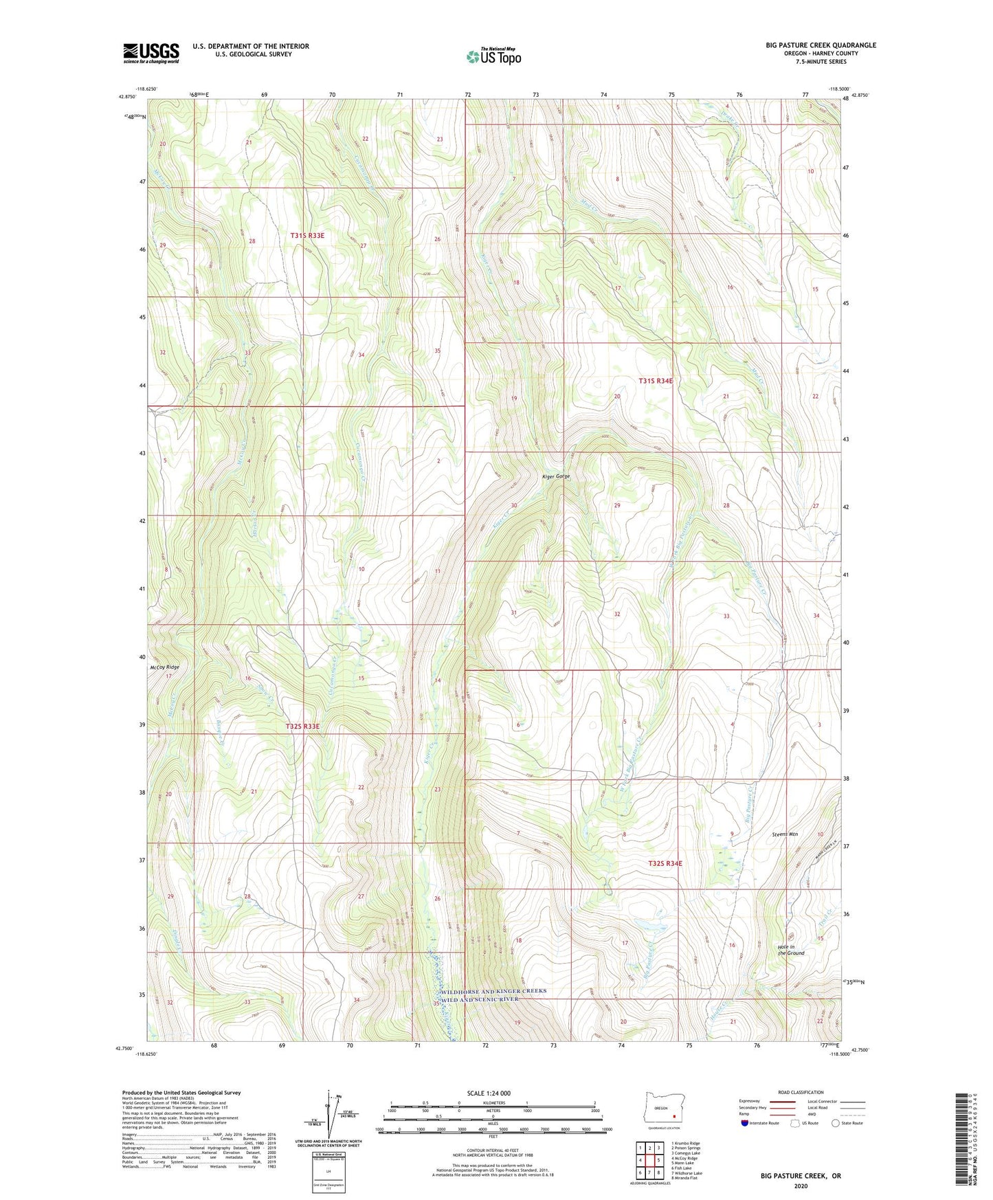 Big Pasture Creek Oregon US Topo Map Image