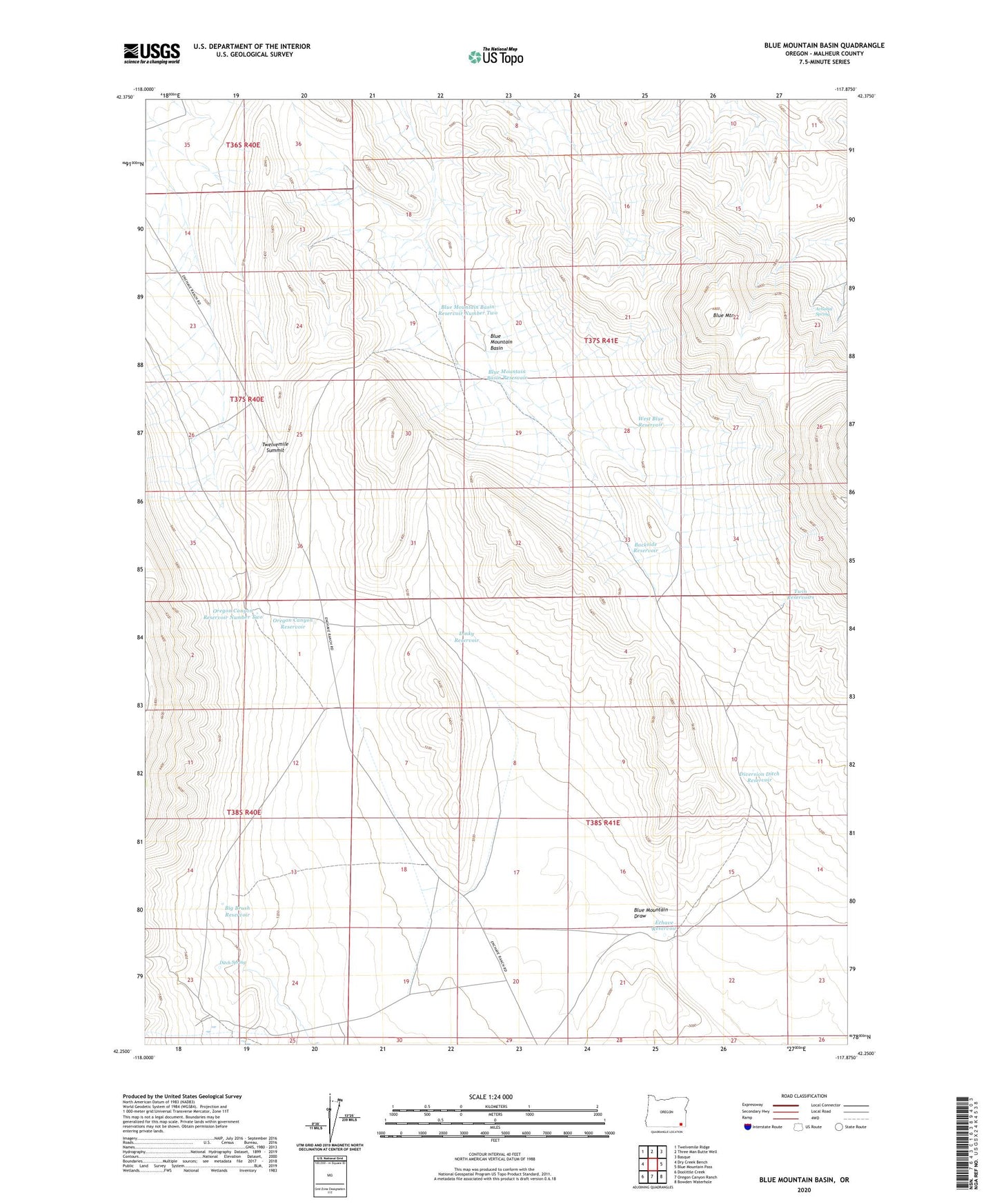 Blue Mountain Basin Oregon US Topo Map Image