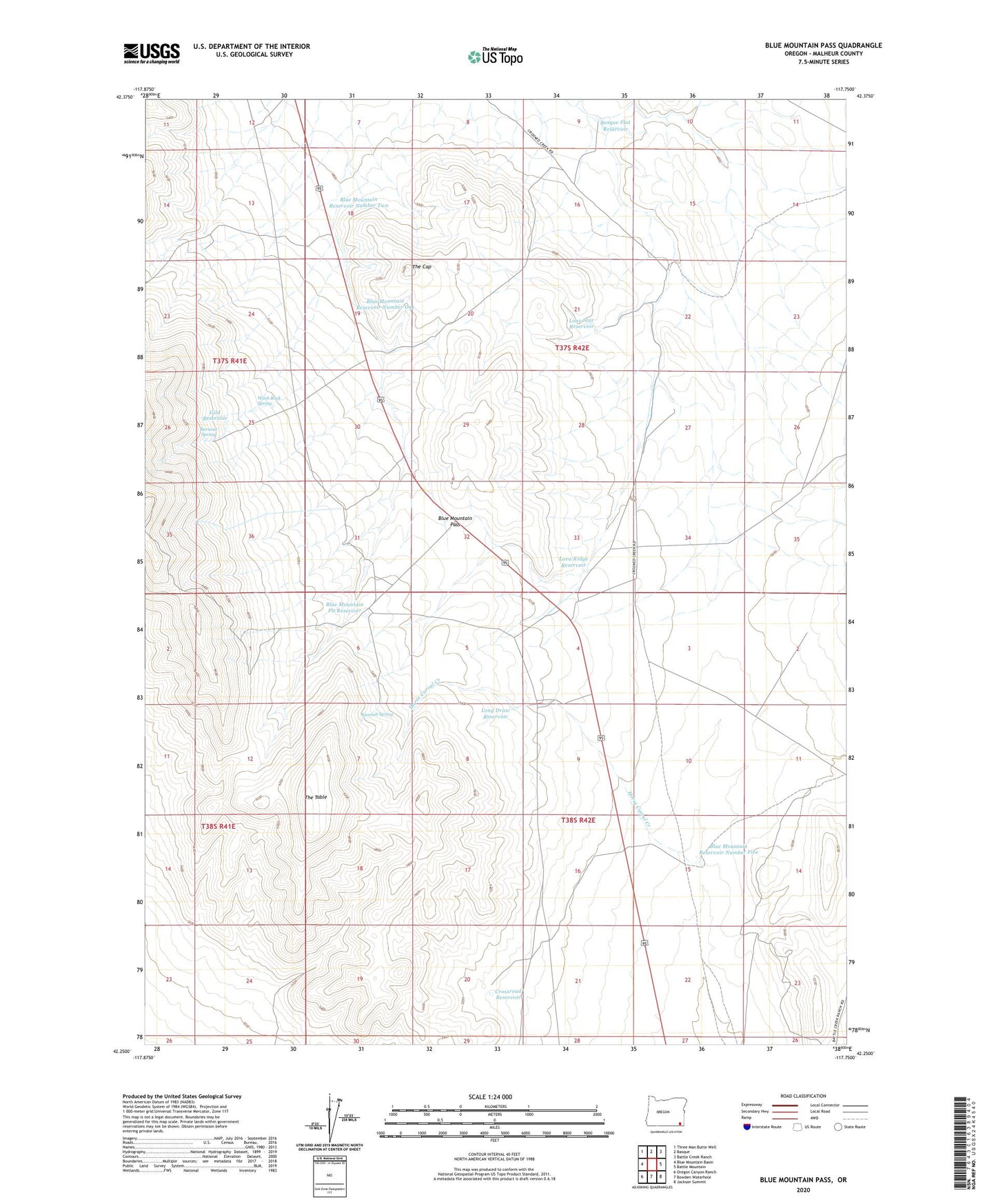 Blue Mountain Pass Oregon US Topo Map Image