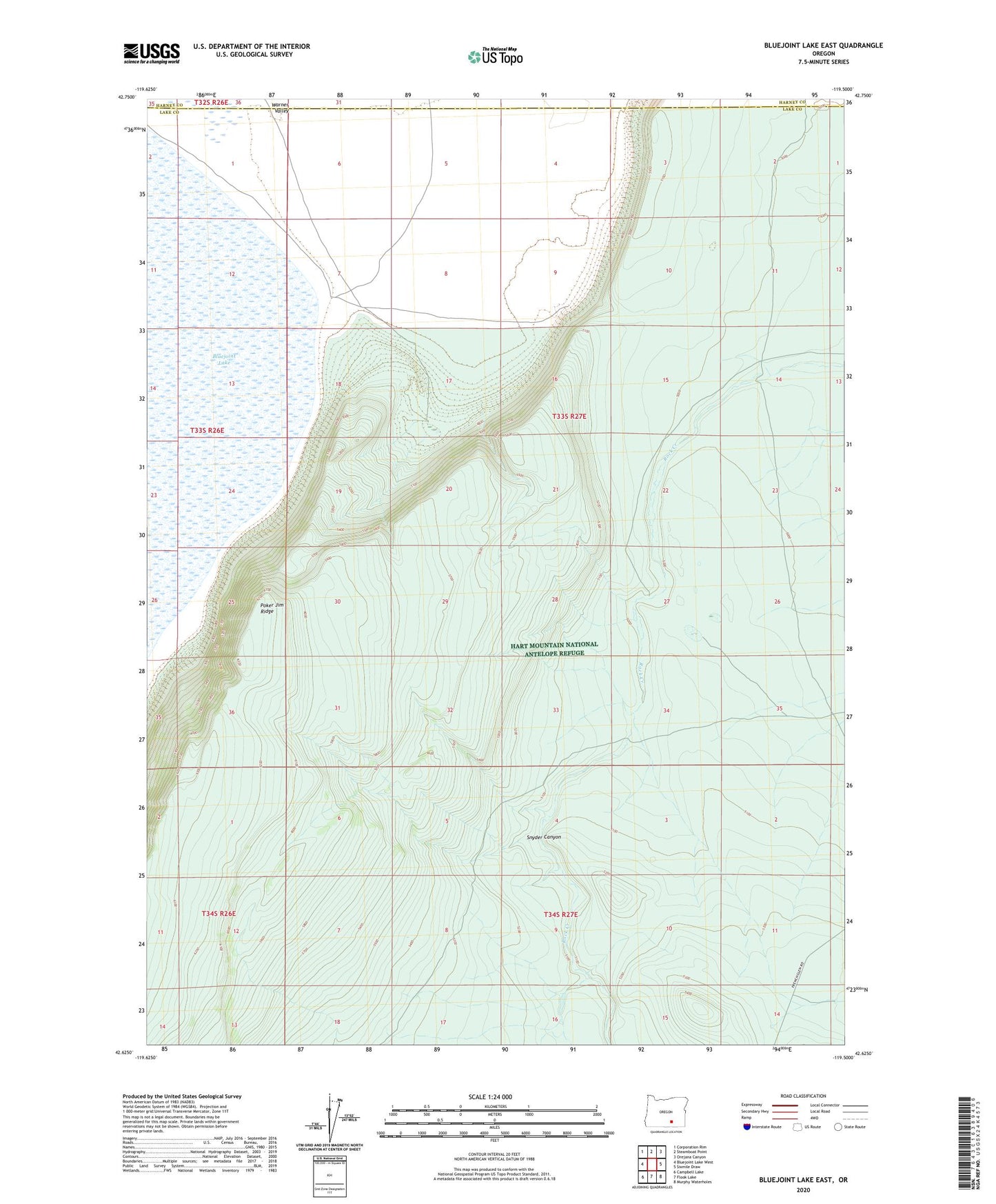 Bluejoint Lake East Oregon US Topo Map Image
