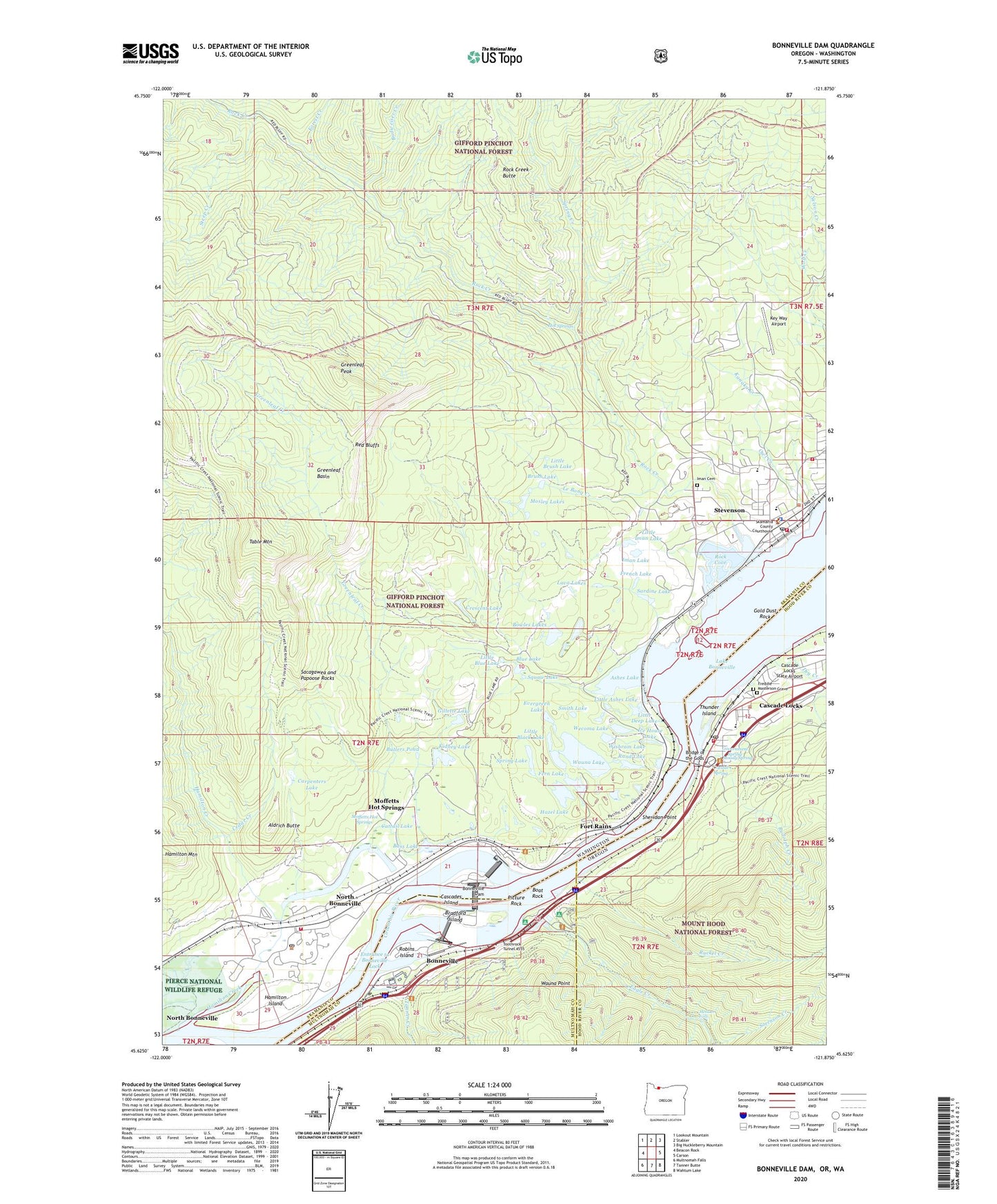 Bonneville Dam Oregon US Topo Map Image