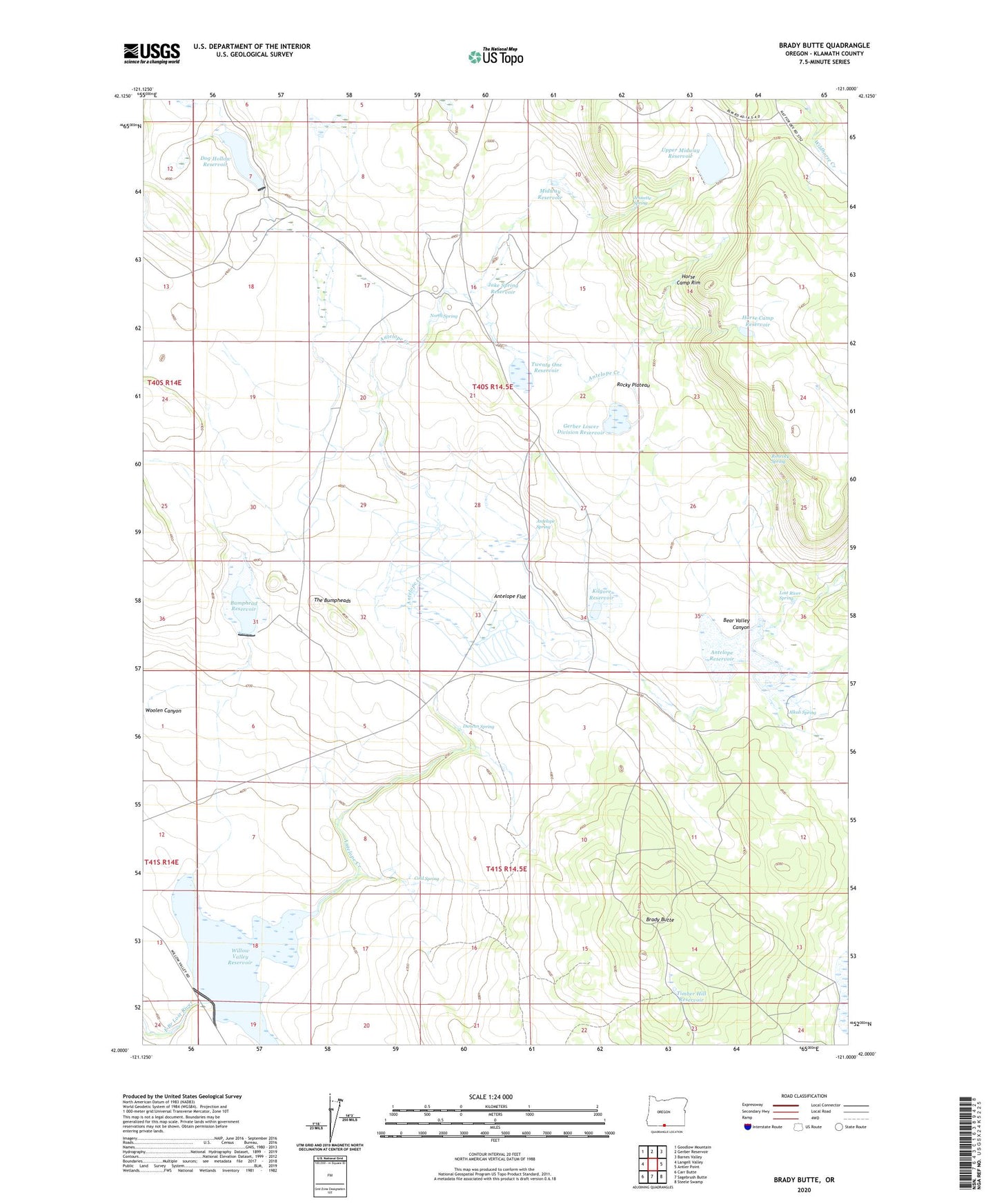Brady Butte Oregon US Topo Map Image