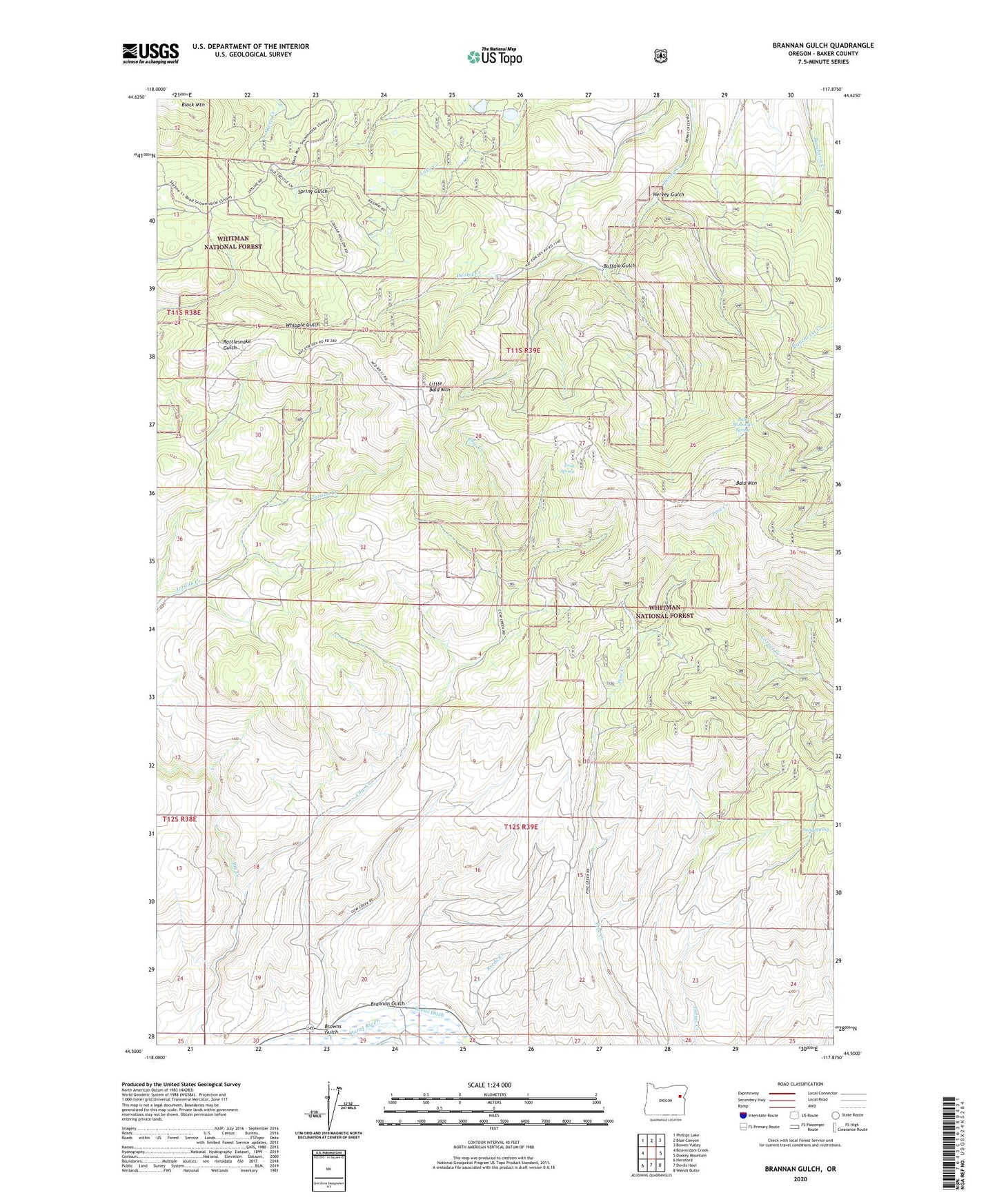 Brannan Gulch Oregon US Topo Map Image