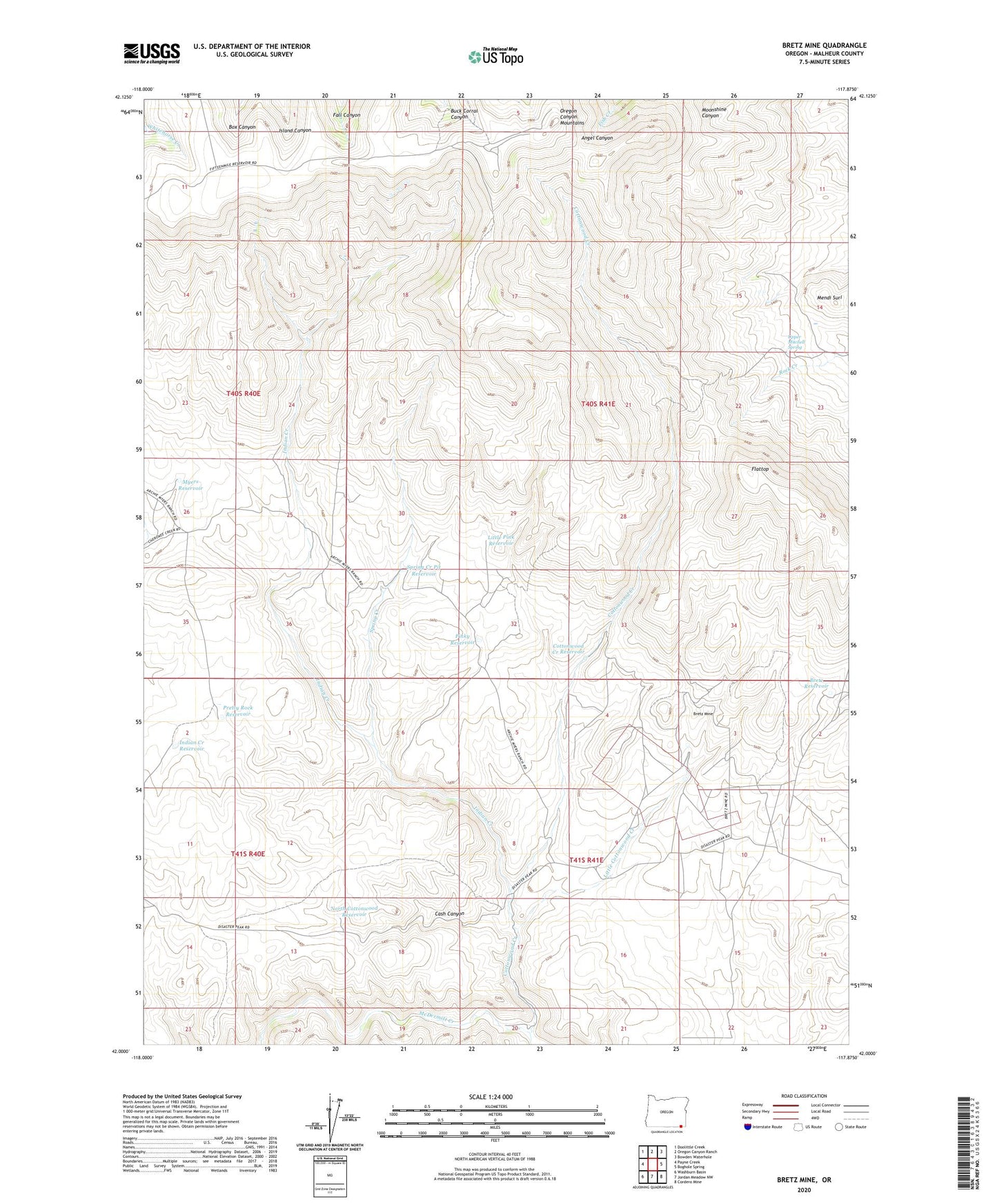 Bretz Mine Oregon US Topo Map Image