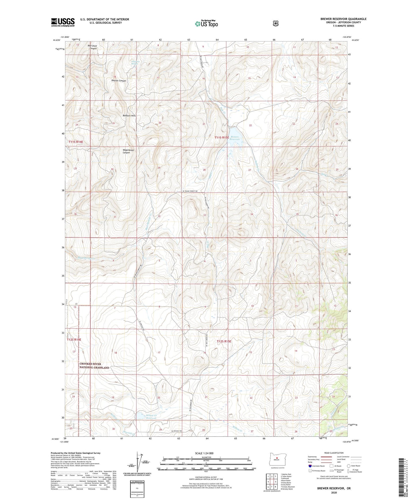Brewer Reservoir Oregon US Topo Map Image