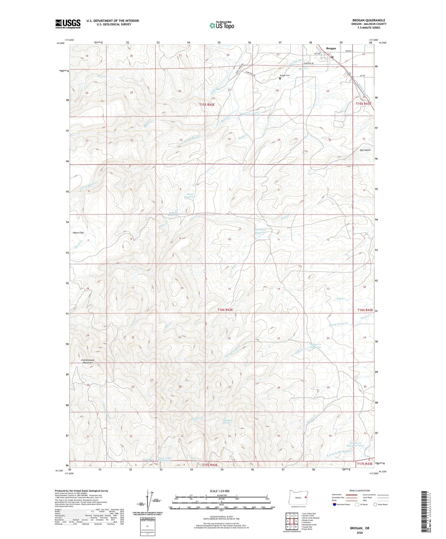 Brogan Oregon US Topo Map Image