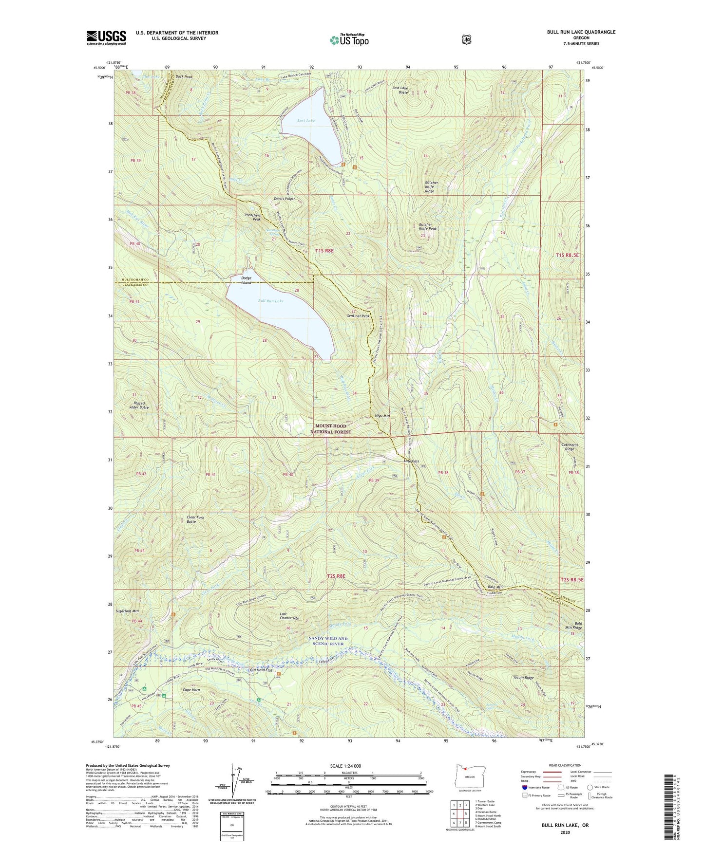 Bull Run Lake Oregon US Topo Map Image