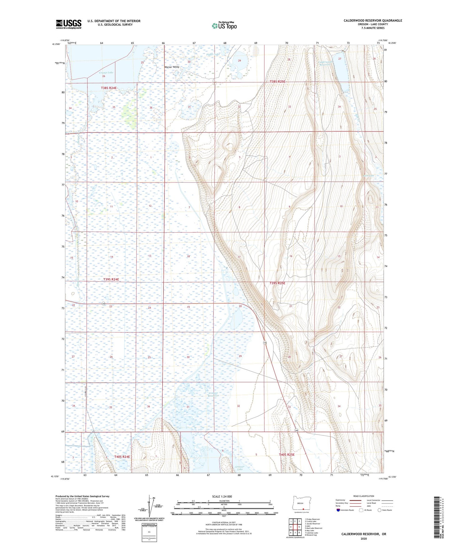 Calderwood Reservoir Oregon US Topo Map Image