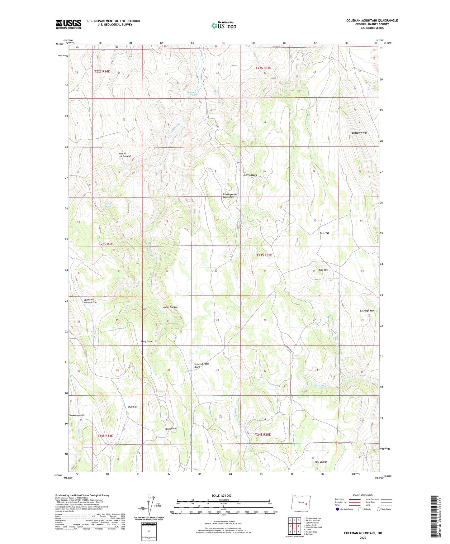 Coleman Mountain Oregon US Topo Map Image
