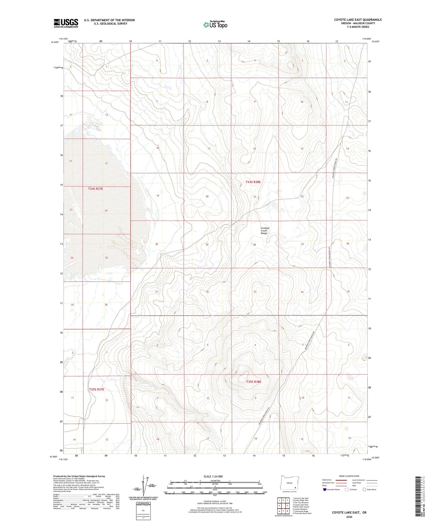 Coyote Lake East Oregon US Topo Map Image