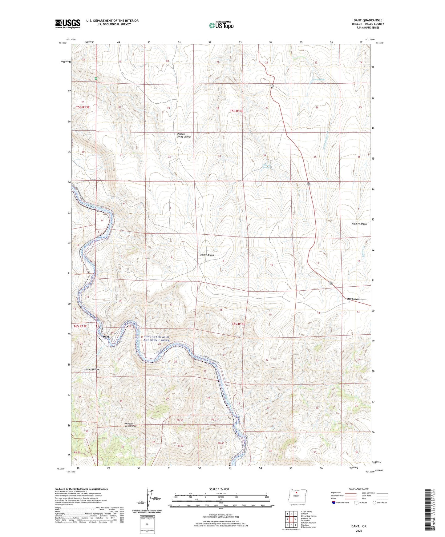 Dant Oregon US Topo Map Image