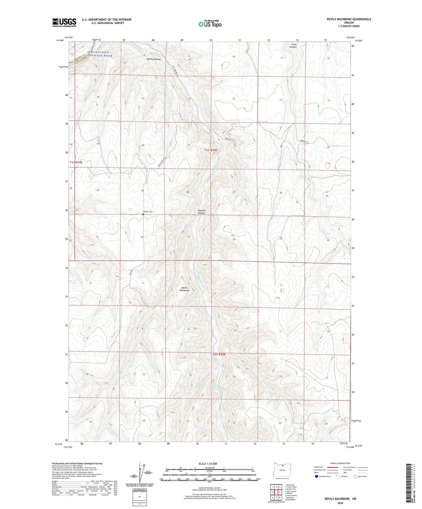 Devils Backbone Oregon US Topo Map Image
