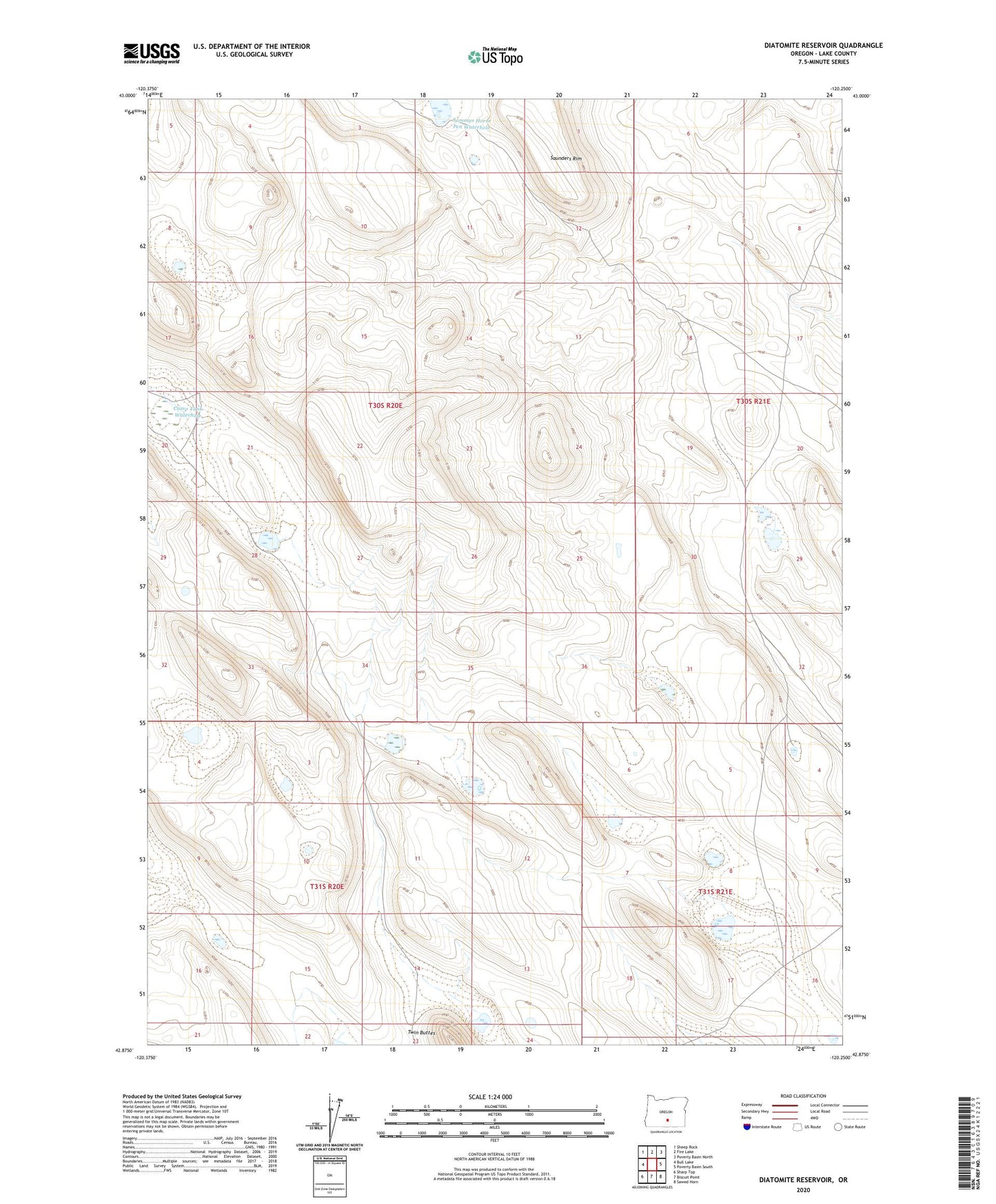Diatomite Reservoir Oregon US Topo Map Image