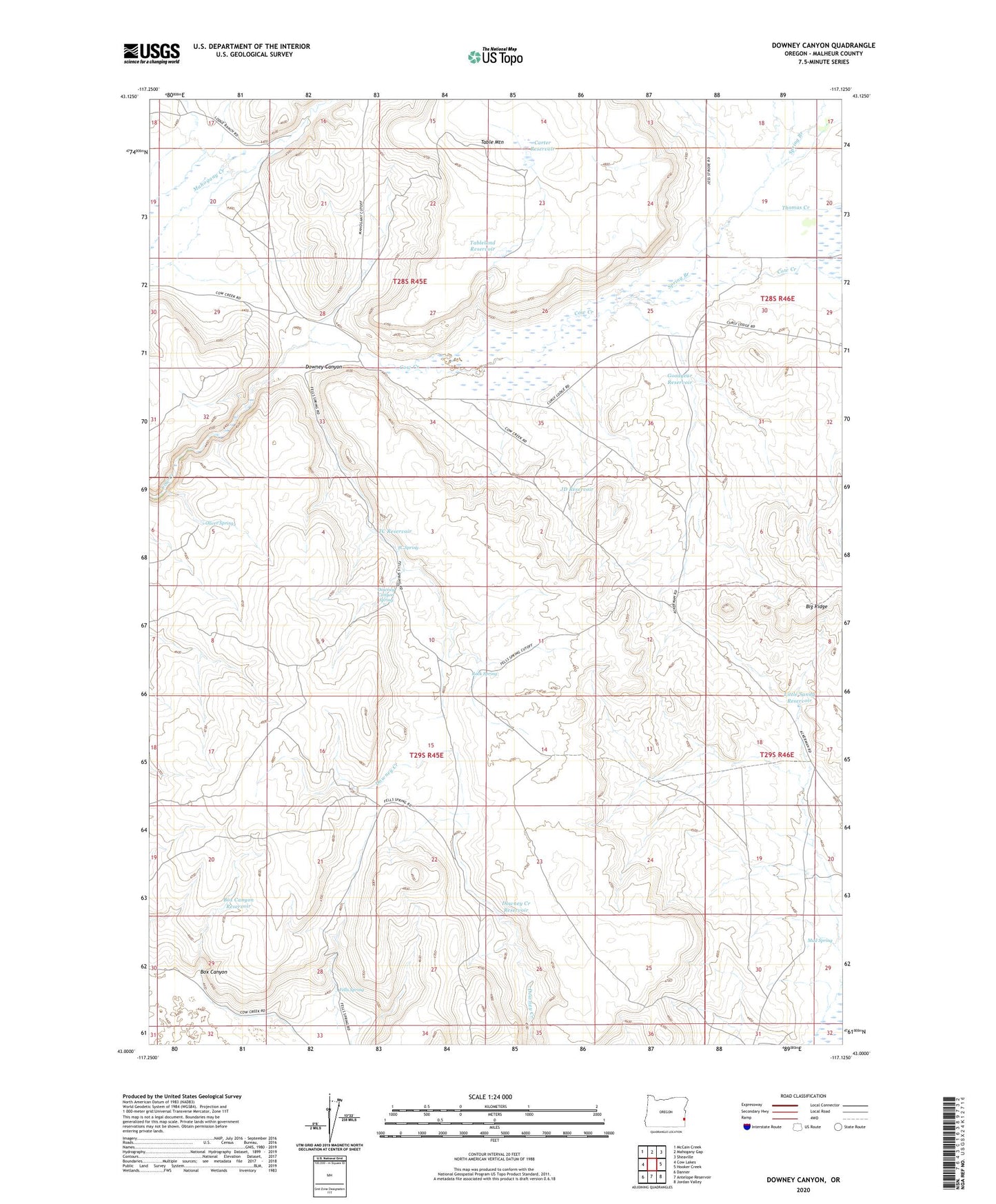 Downey Canyon Oregon US Topo Map Image