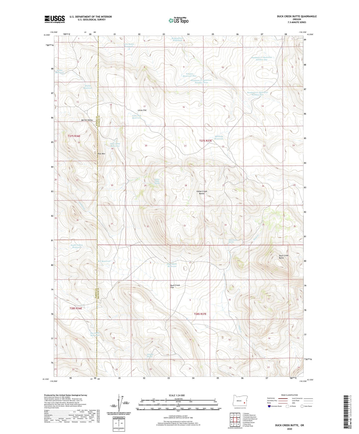 Duck Creek Butte Oregon US Topo Map Image
