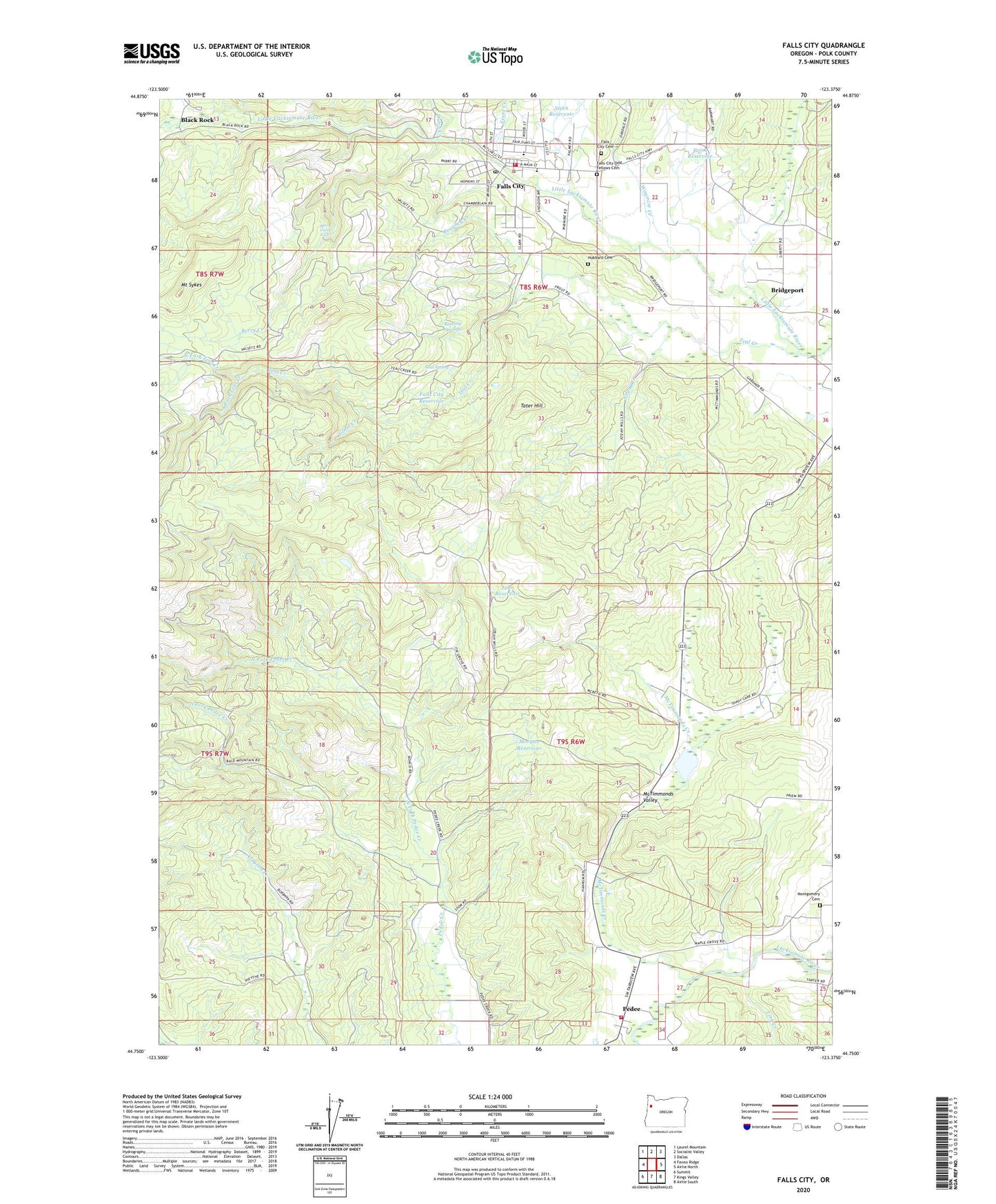 Falls City Oregon US Topo Map Image
