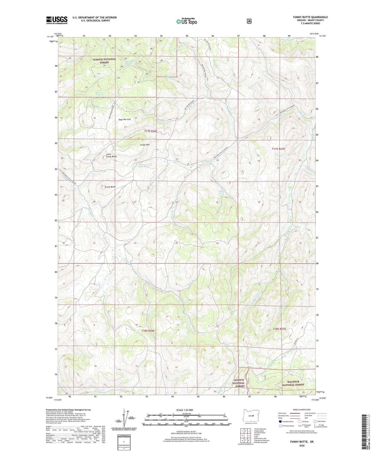 Funny Butte Oregon US Topo Map Image