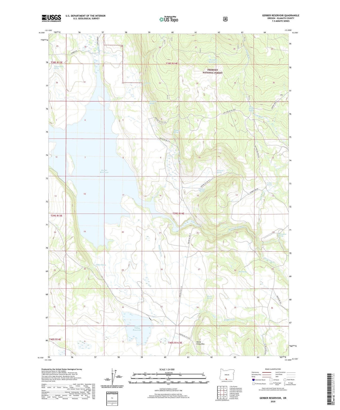 Gerber Reservoir Oregon US Topo Map Image