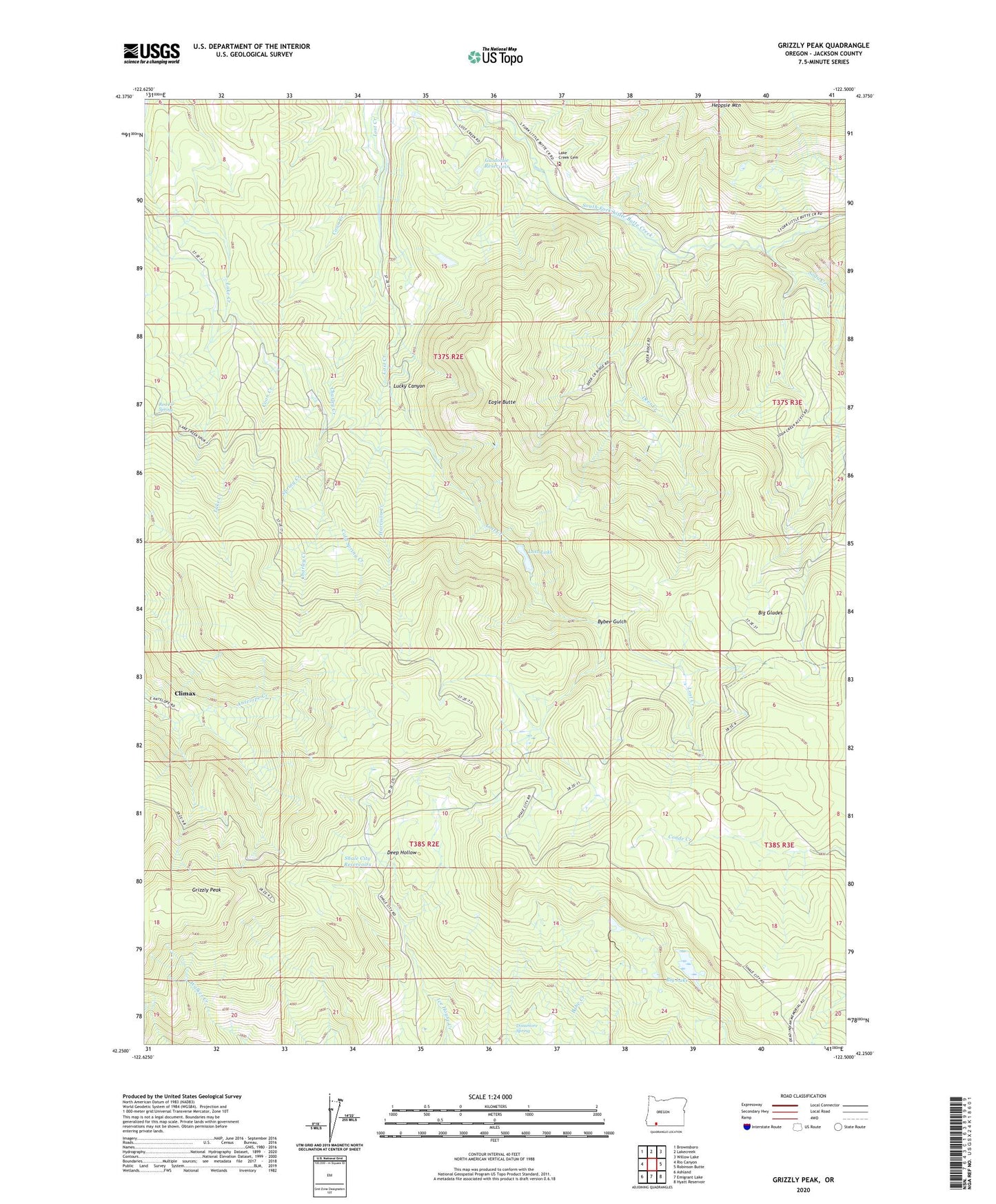 Grizzly Peak Oregon US Topo Map Image