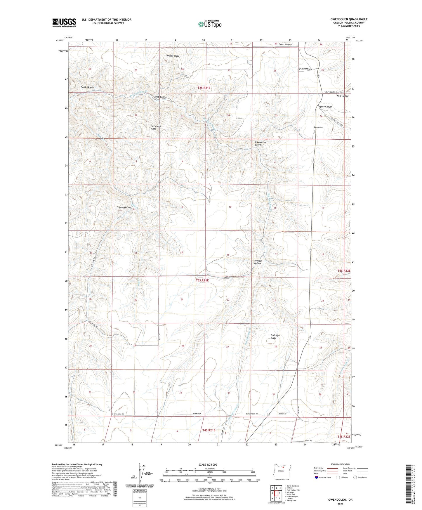 Gwendolen Oregon US Topo Map Image