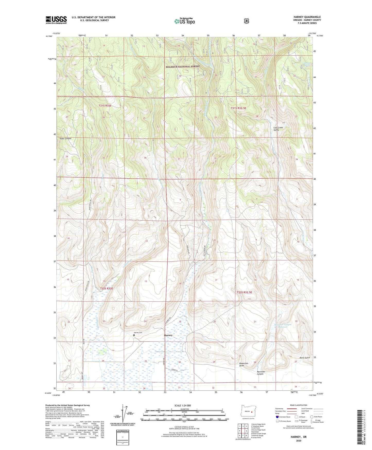 Harney Oregon US Topo Map Image