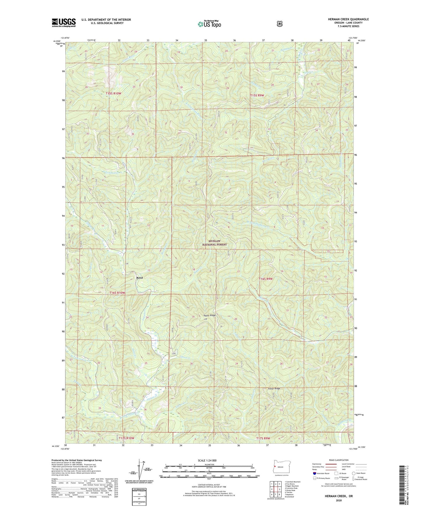 Herman Creek Oregon US Topo Map Image