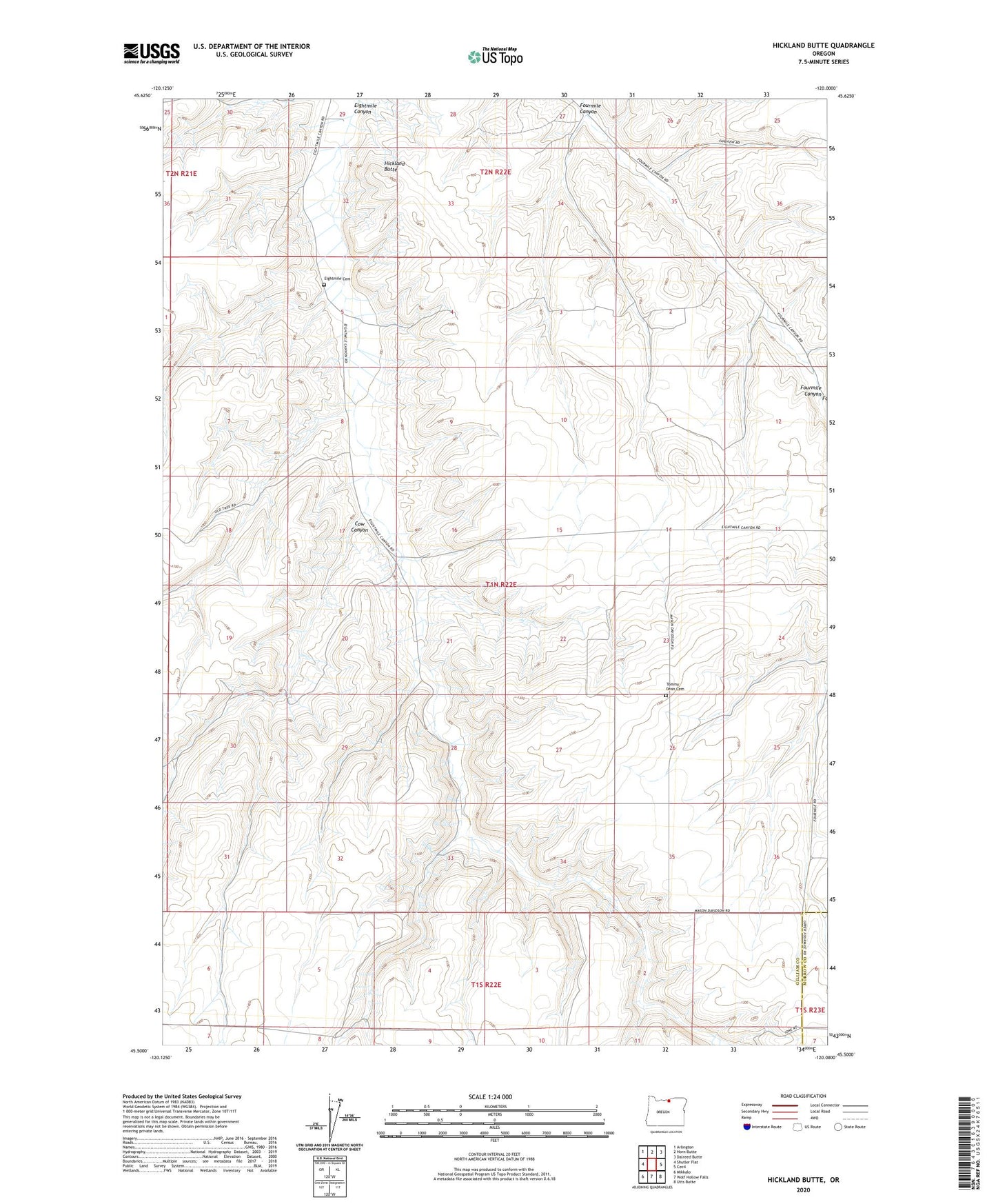 Hickland Butte Oregon US Topo Map Image