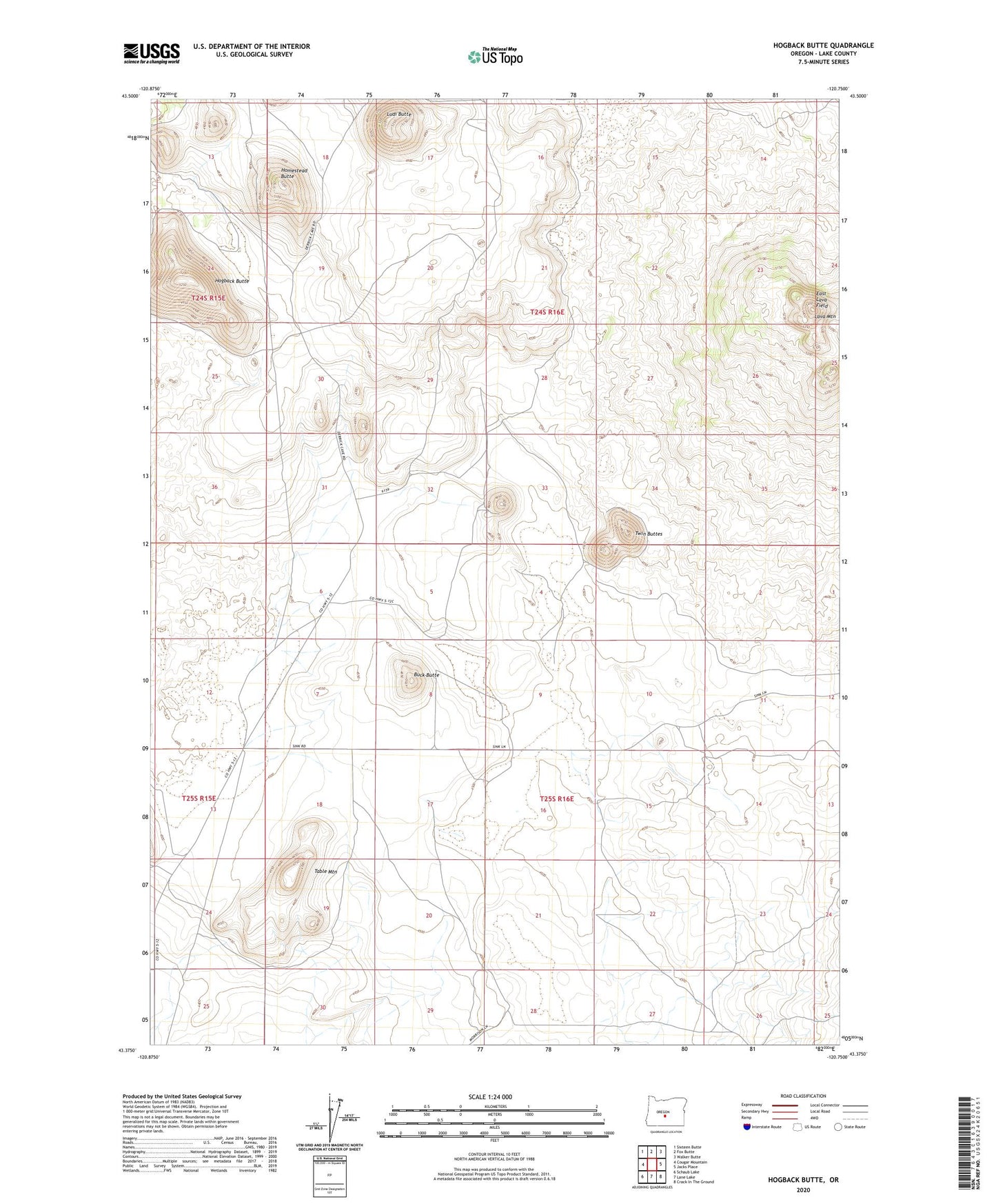 Hogback Butte Oregon US Topo Map Image