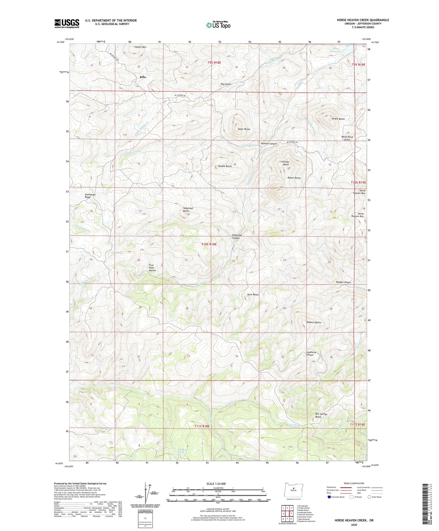 Horse Heaven Creek Oregon US Topo Map Image