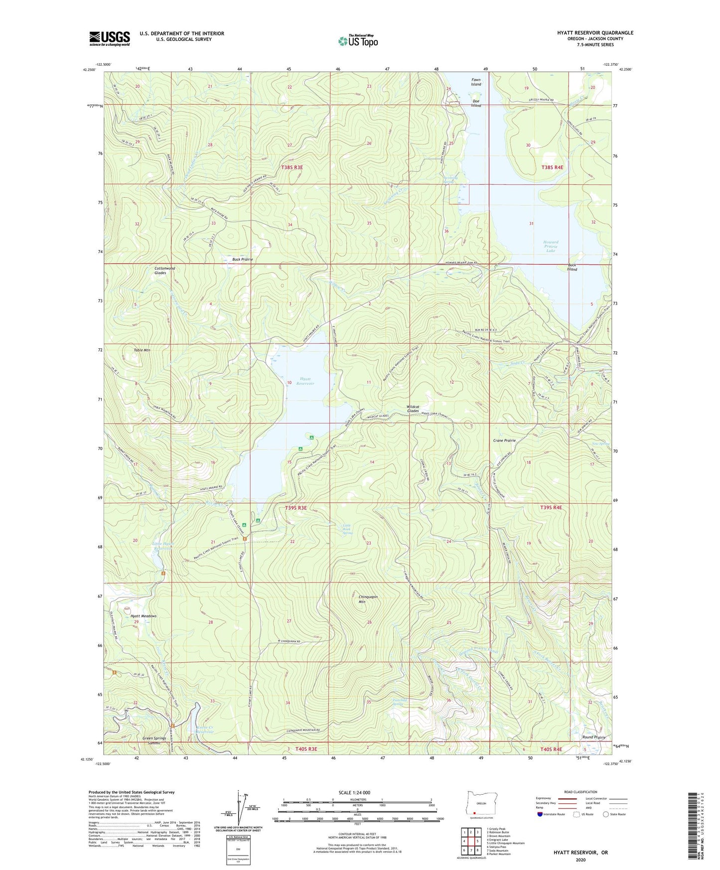 Hyatt Reservoir Oregon US Topo Map Image