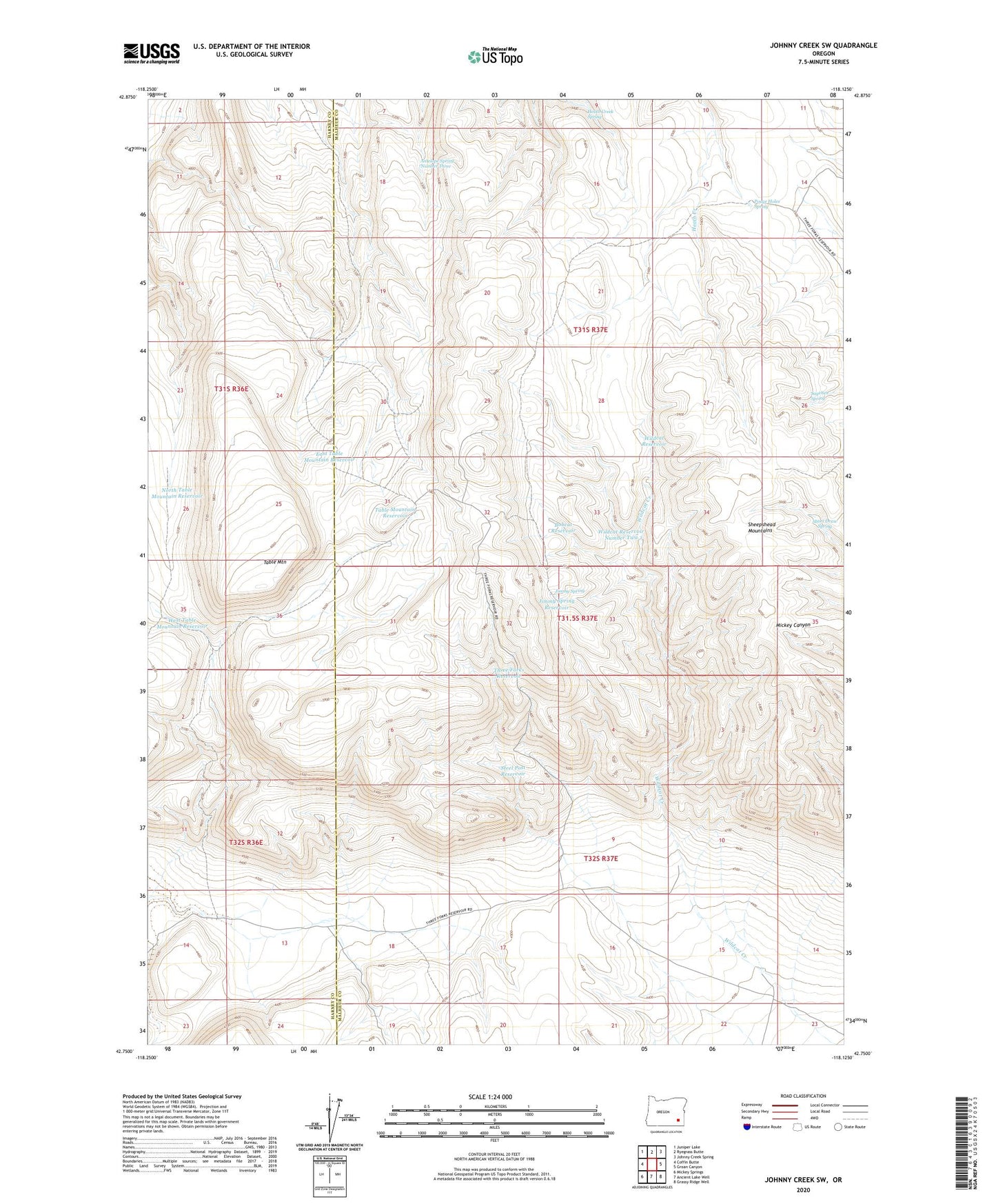 Johnny Creek SW Oregon US Topo Map Image