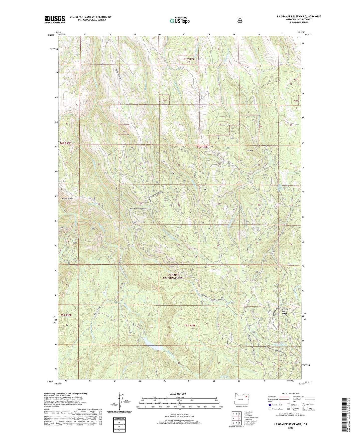 La Grande Reservoir Oregon US Topo Map Image