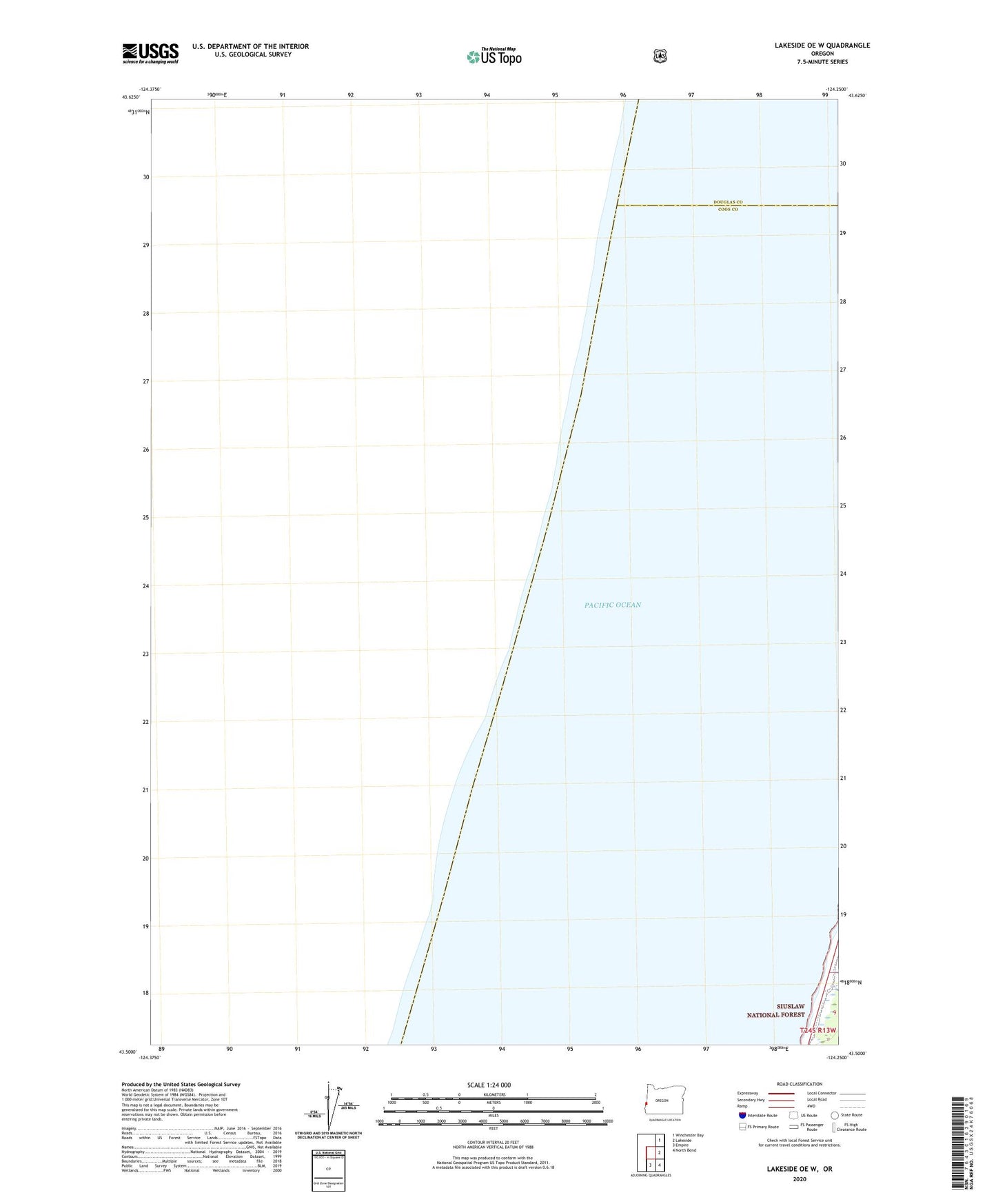 Lakeside OE W Oregon US Topo Map Image