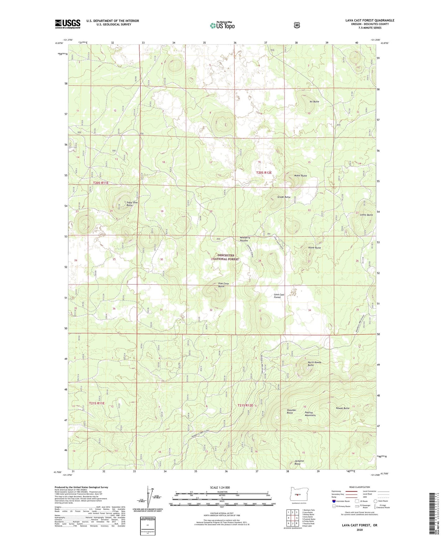 Lava Cast Forest Oregon US Topo Map Image