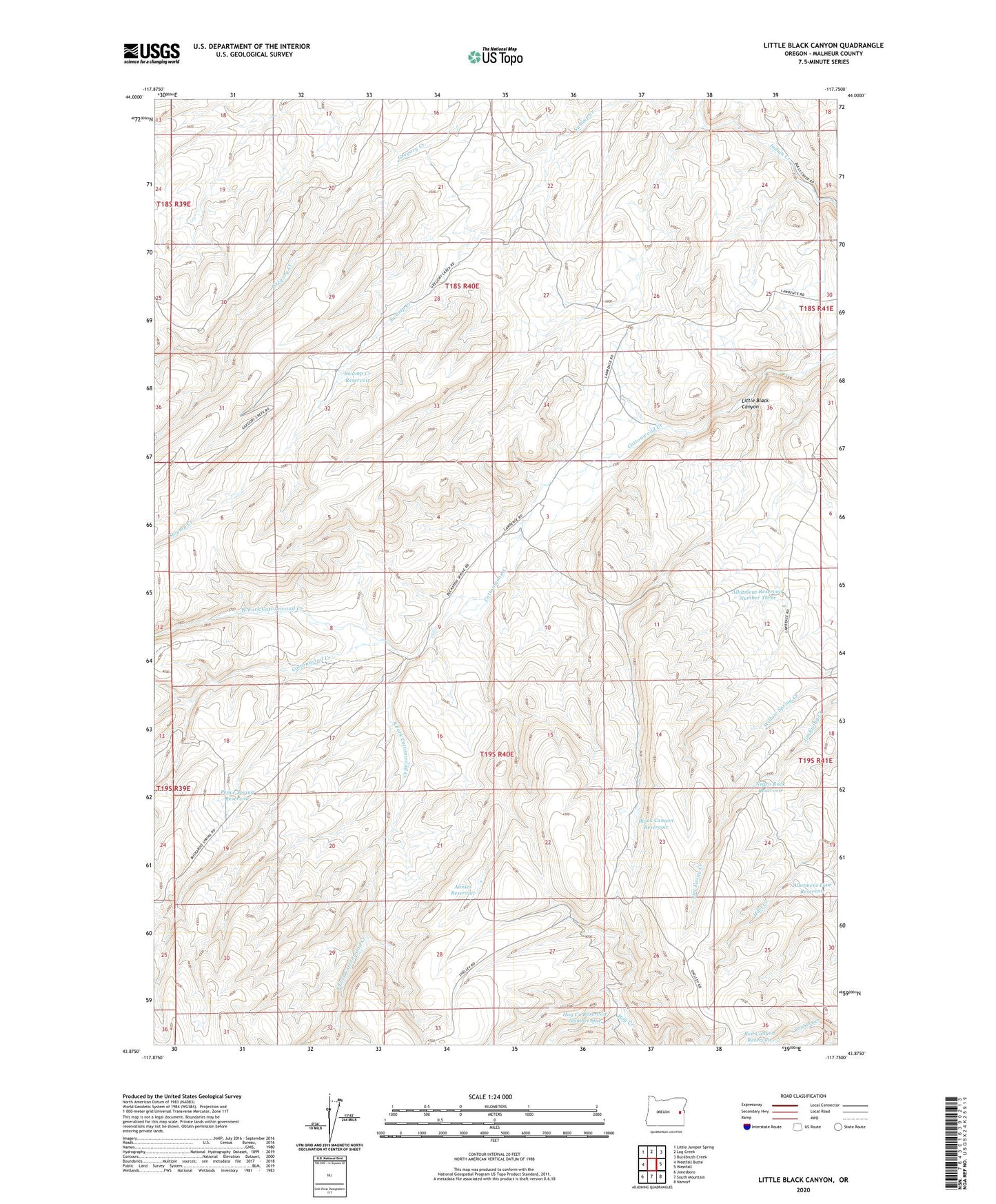 Little Black Canyon Oregon US Topo Map Image
