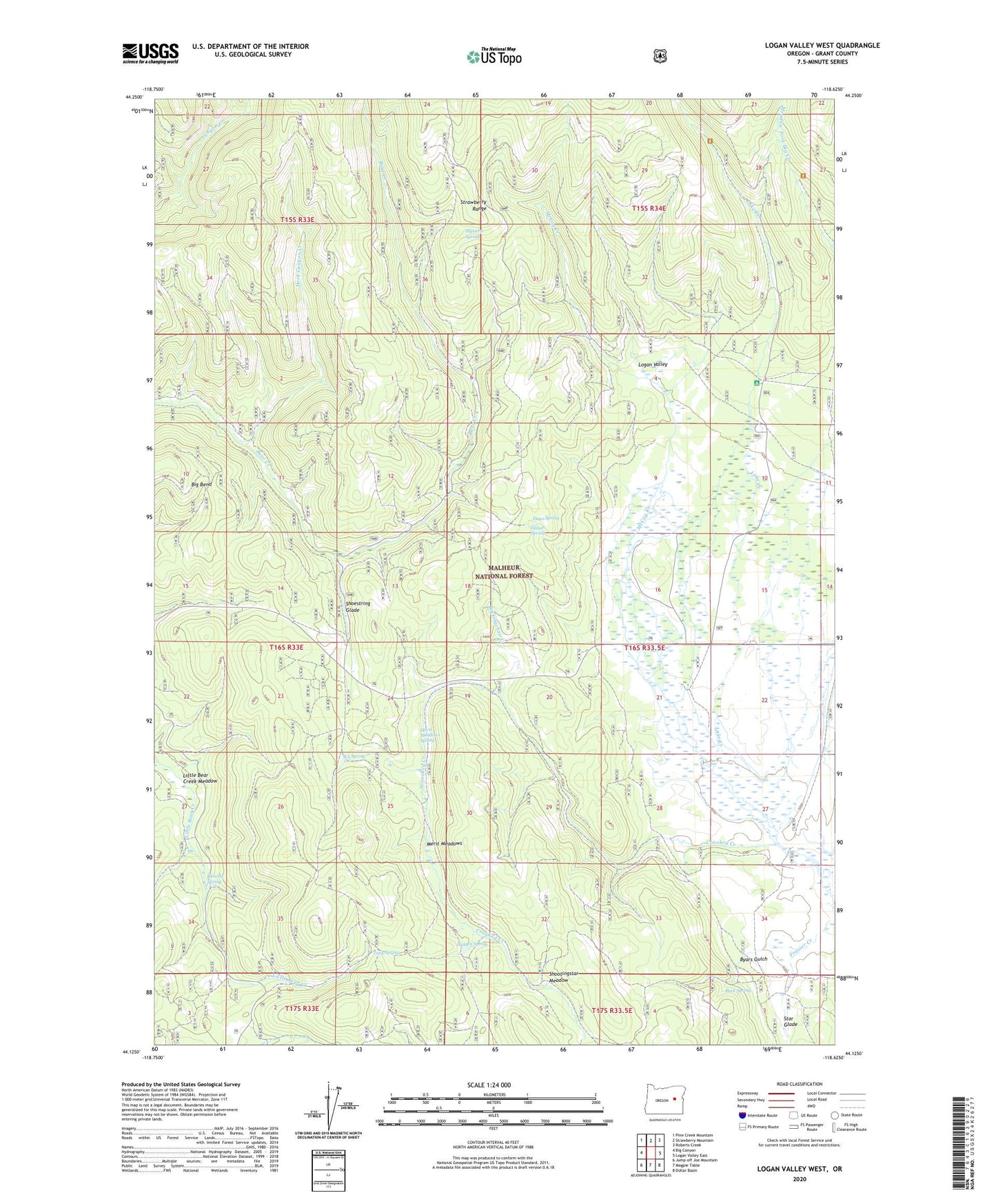Logan Valley West Oregon US Topo Map Image