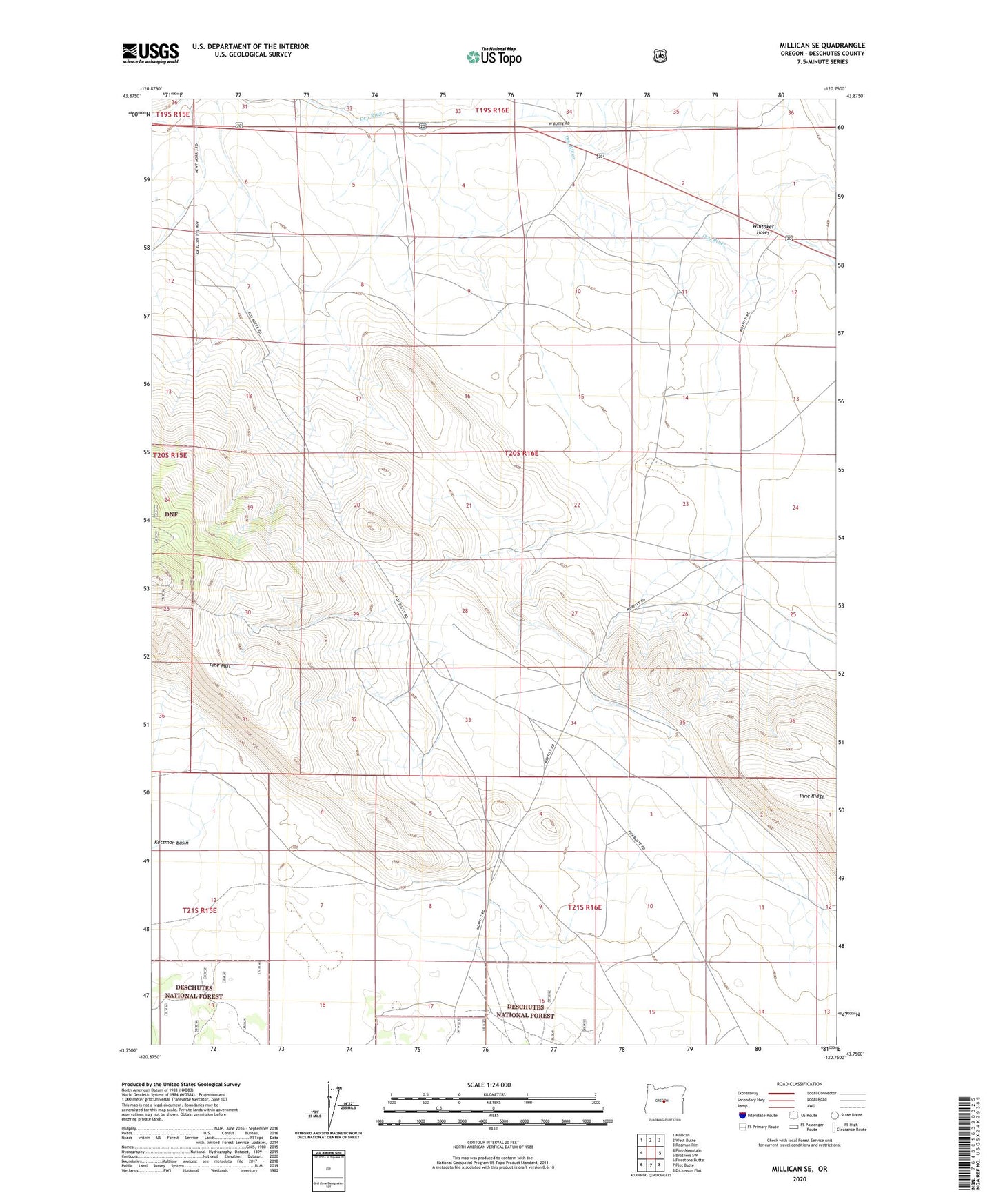 Millican SE Oregon US Topo Map Image