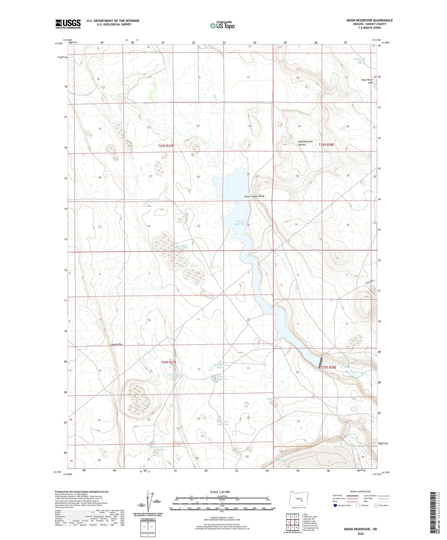 Moon Reservoir Oregon US Topo Map Image