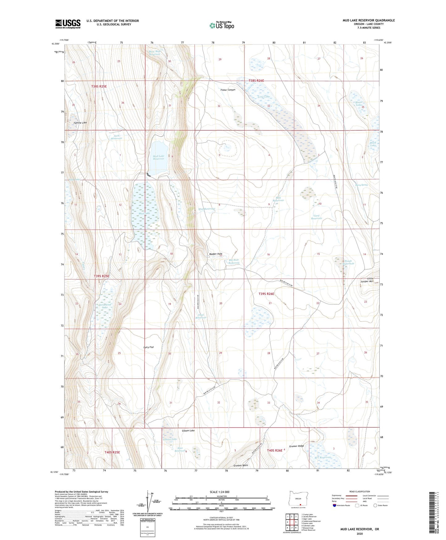 Mud Lake Reservoir Oregon US Topo Map Image