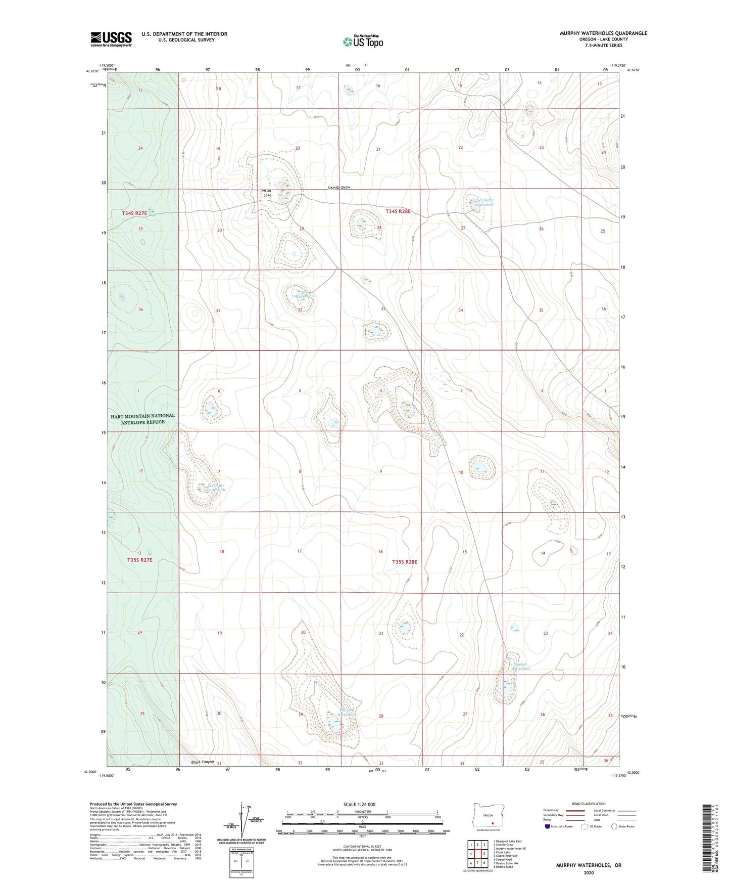 Murphy Waterholes Oregon US Topo Map Image