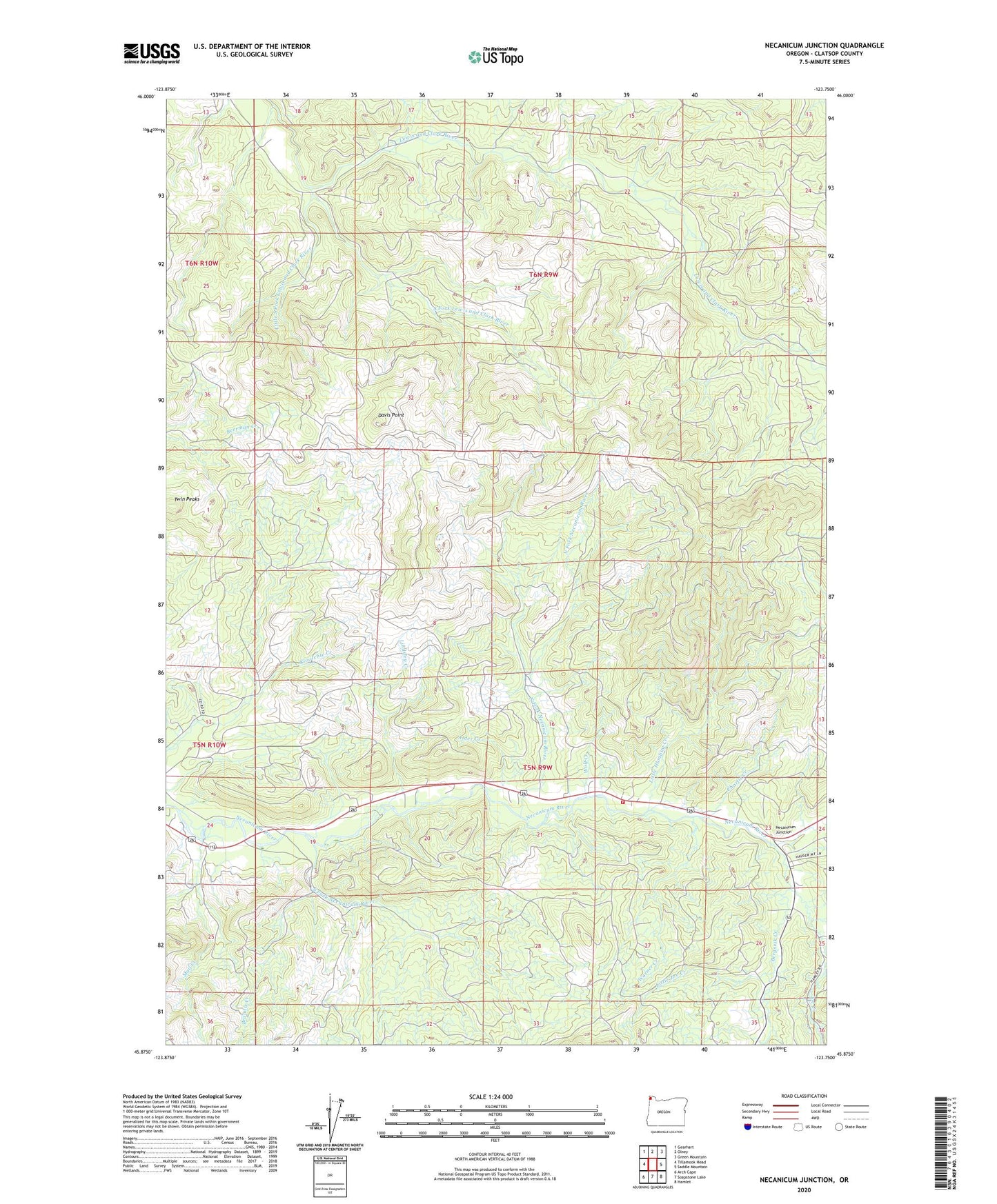 Necanicum Junction Oregon US Topo Map Image