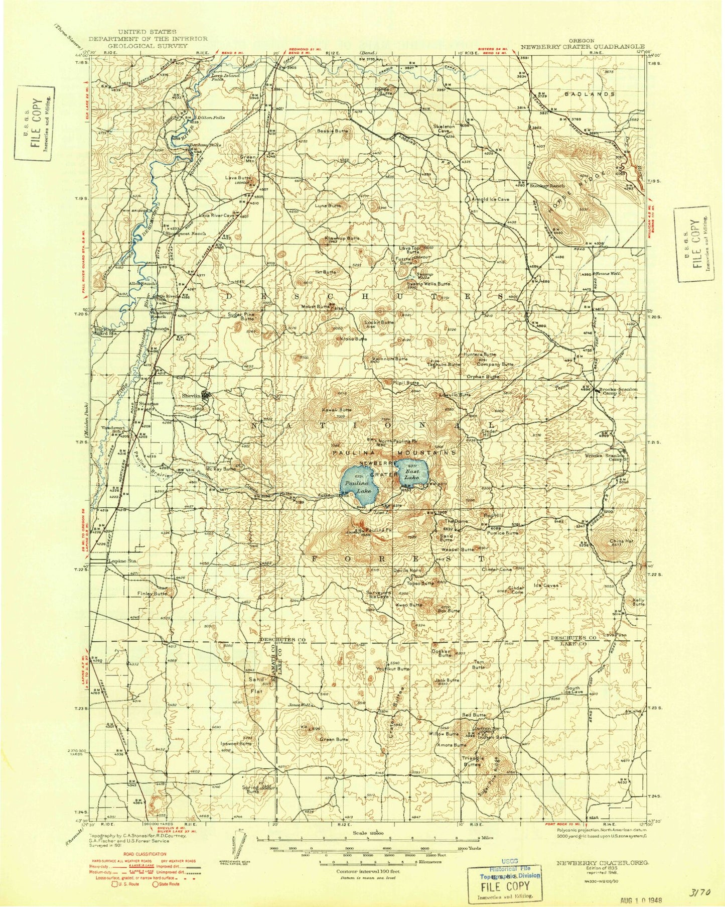Historic 1935 Newberry Crater Oregon 30'x30' Topo Map Image
