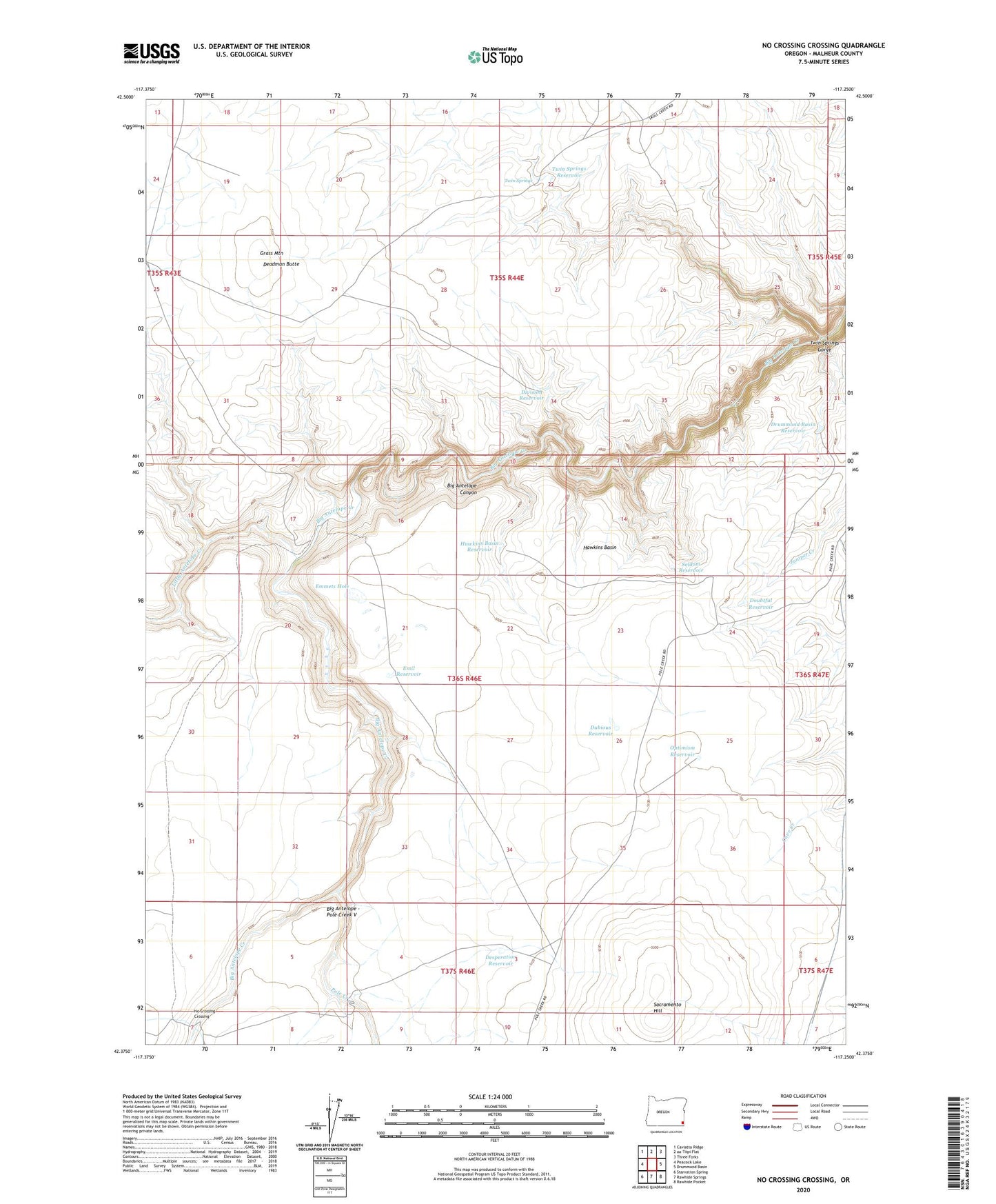 No Crossing Crossing Oregon US Topo Map Image
