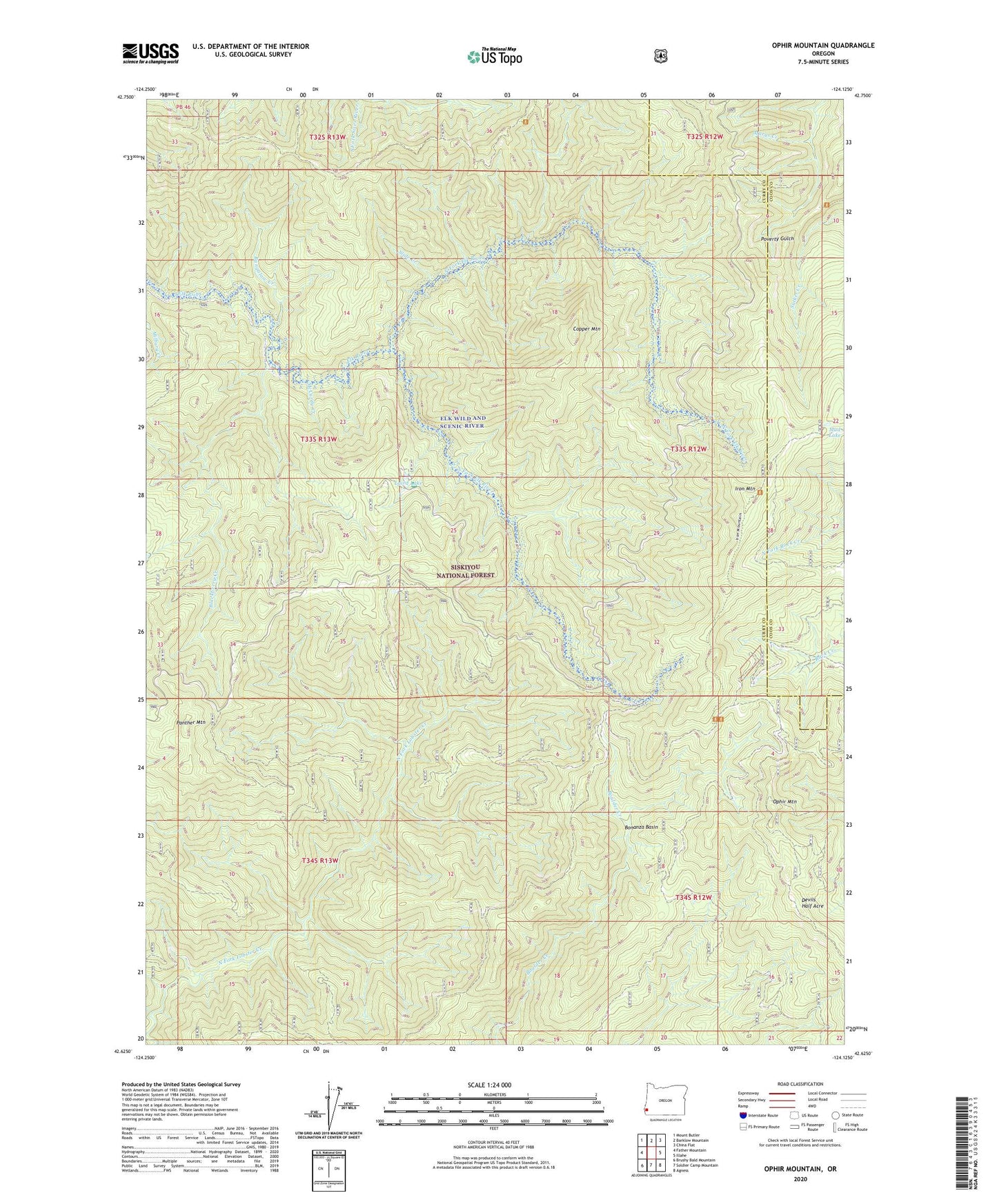Ophir Mountain Oregon US Topo Map Image