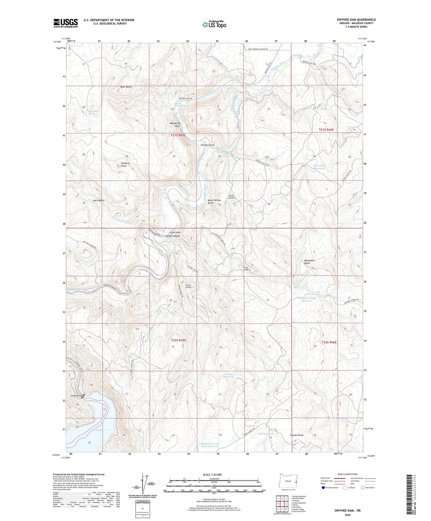 Owyhee Dam Oregon US Topo Map Image