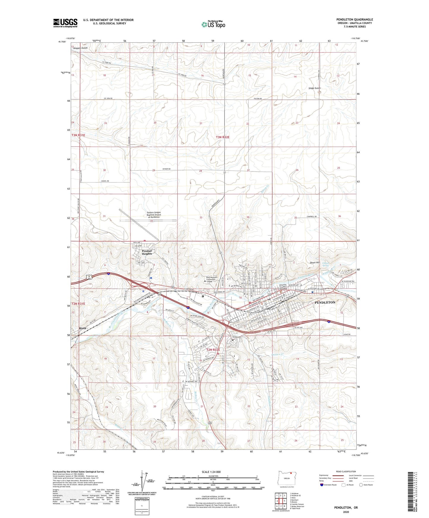 Pendleton Oregon US Topo Map Image