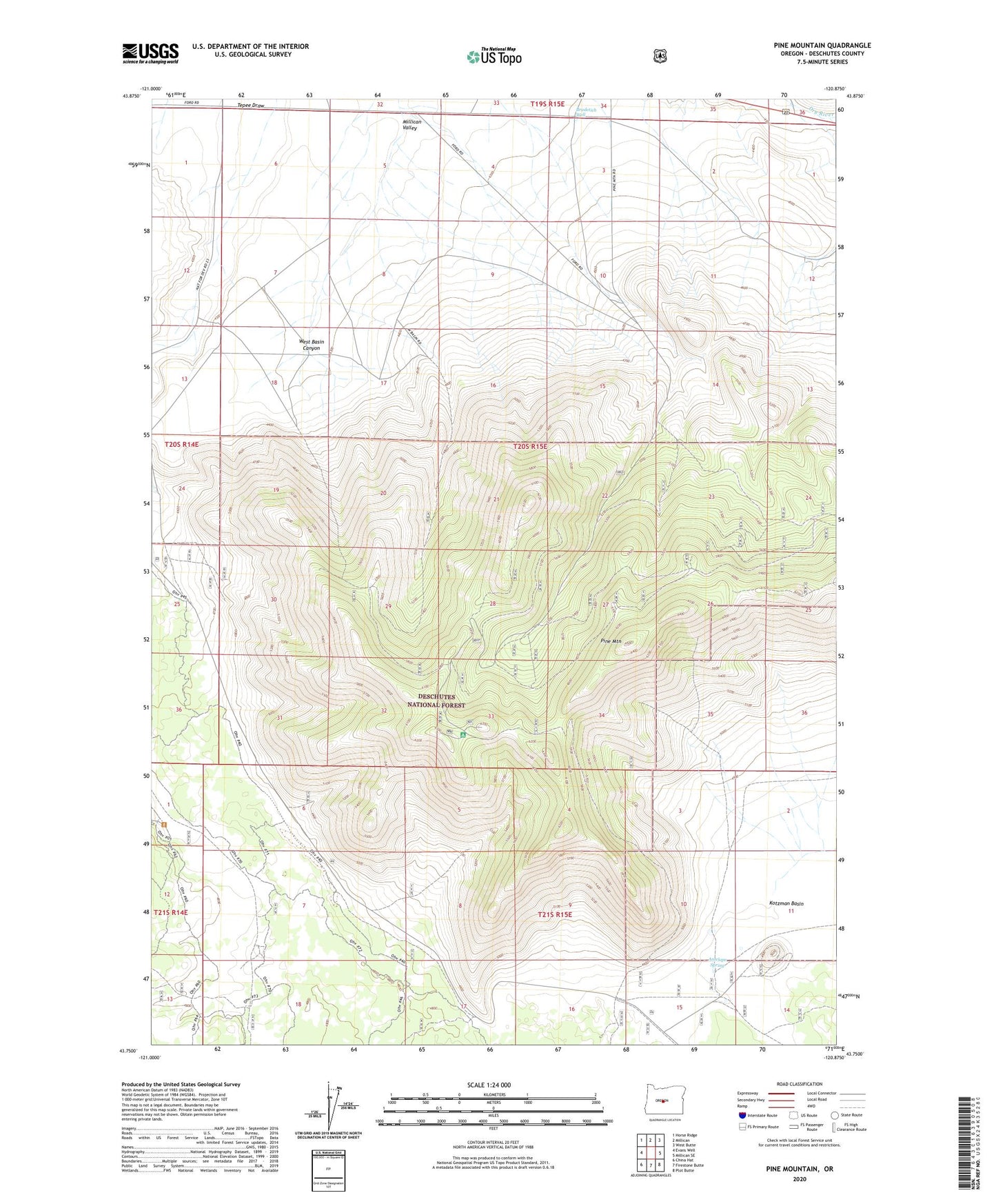 Pine Mountain Oregon US Topo Map Image