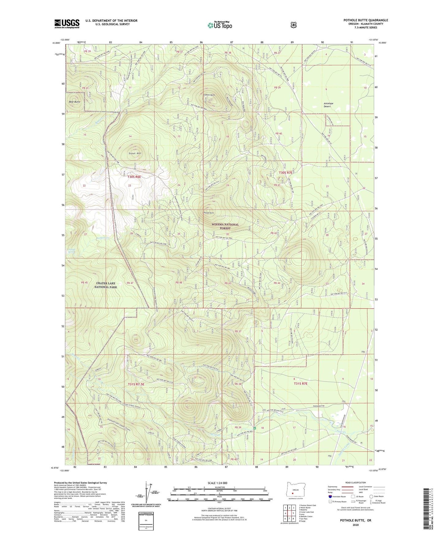 Pothole Butte Oregon US Topo Map Image