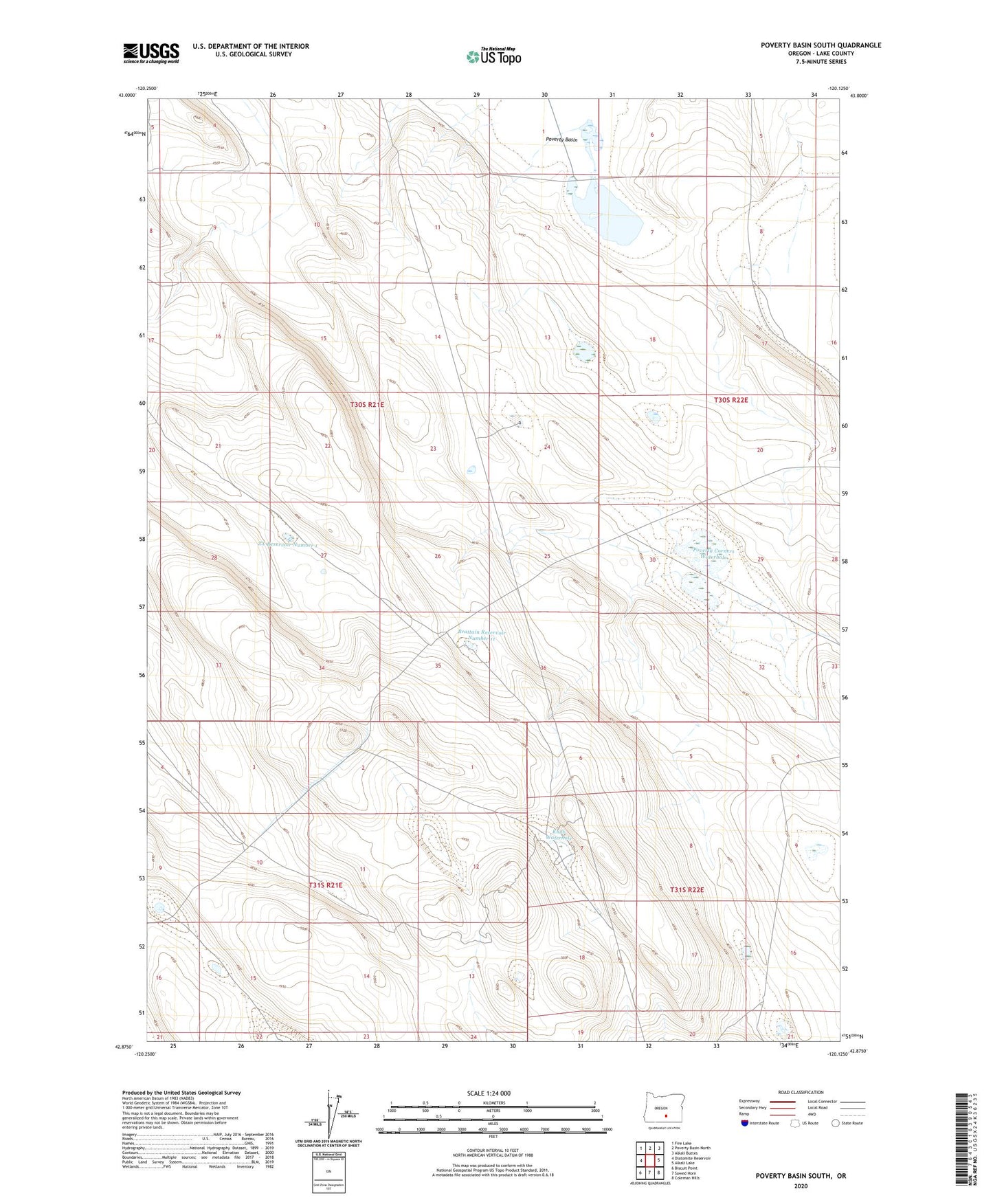 Poverty Basin South Oregon US Topo Map Image