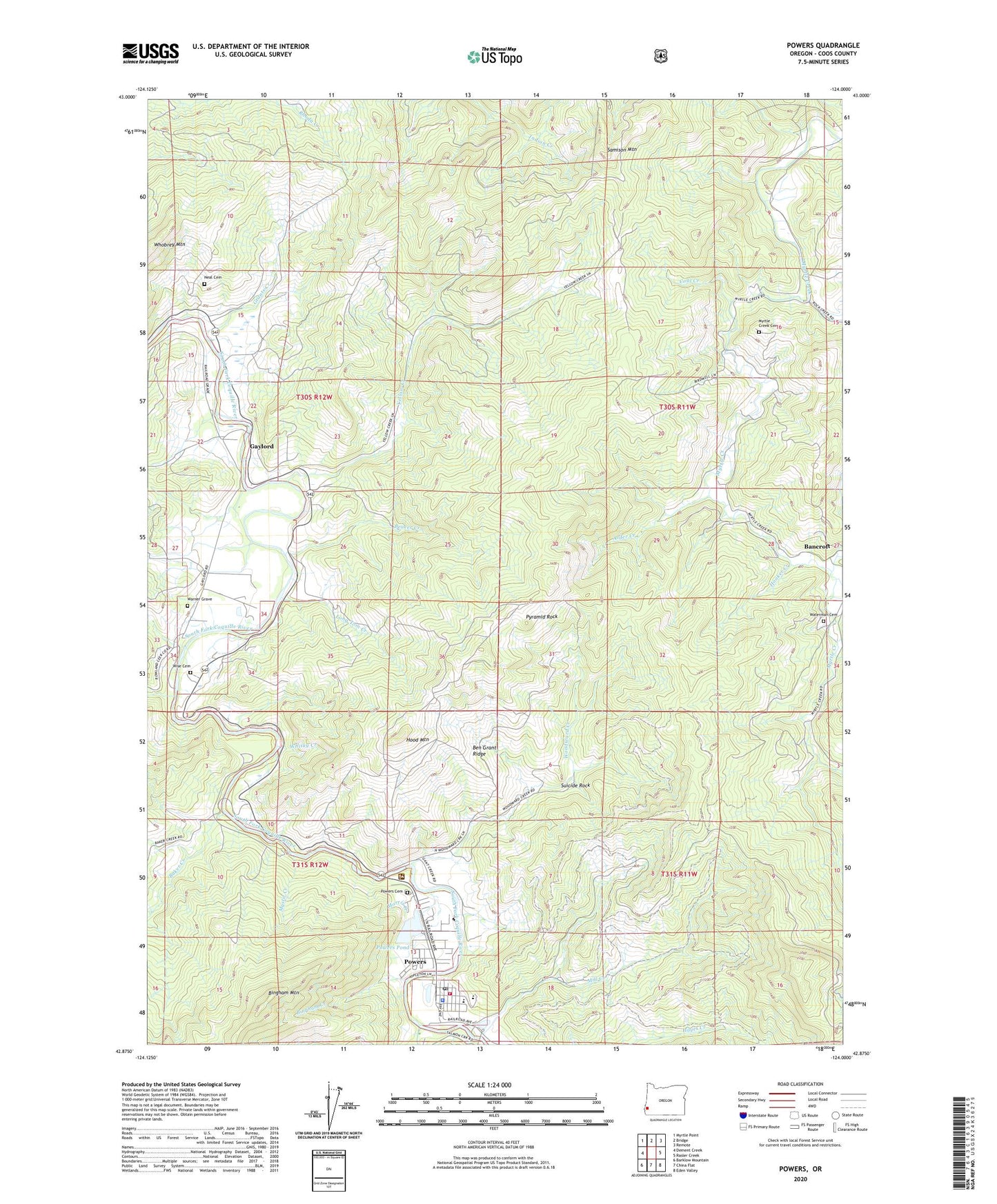 Powers Oregon US Topo Map Image